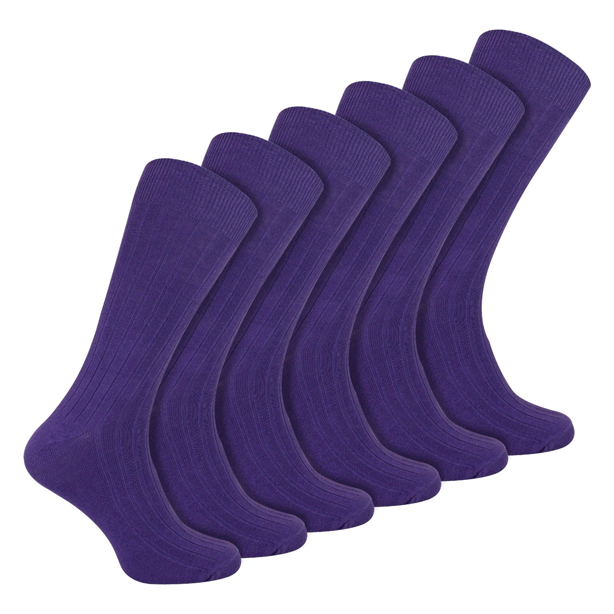 Sock Snob Men's Purple 6 Pairs Plain Coloured Cotton Rich Ribbed Dress Socks In | Size: 6-11