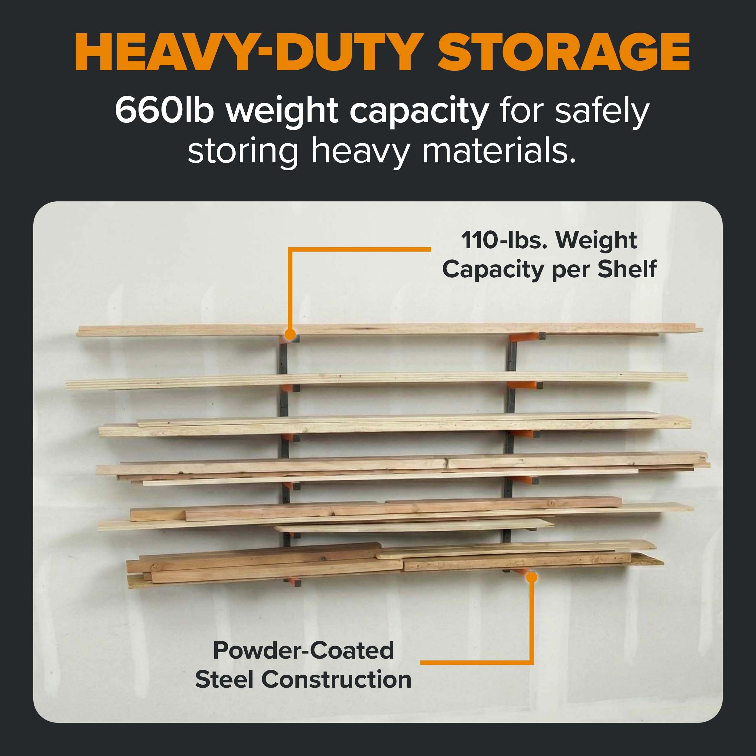 Bora Organizer in legno e scaffale per legname in metallo con montaggio a parete a 6 livelli, per interni ed esterni, arancione | PBR-001