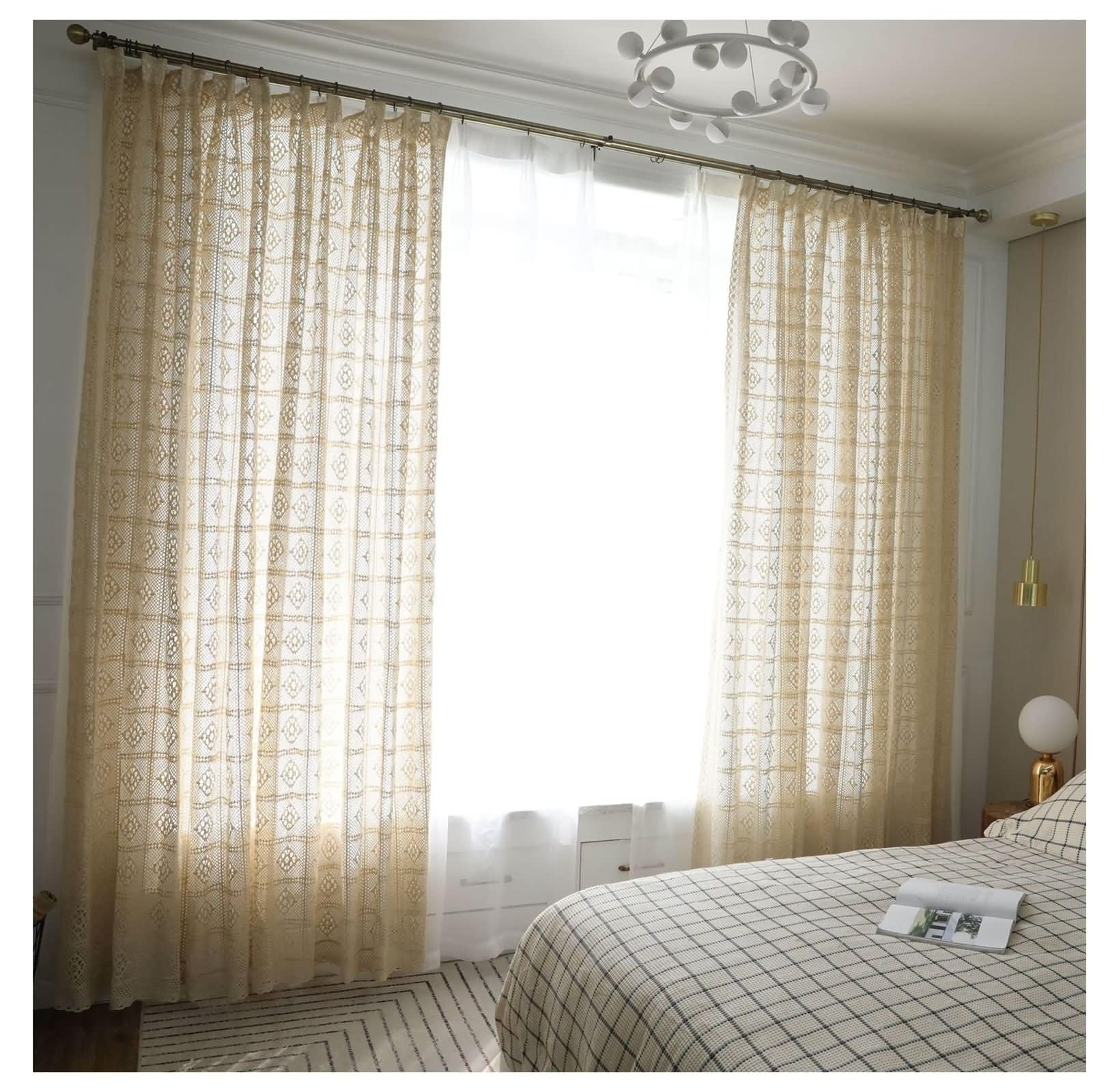 Rideaux coton crochet creux tamisants Beydodo beige pour illuminer subtilement votre chambre