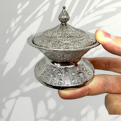 Miniatura 5 de Alisveristime Azucarero tradicional otomano turco hecho a mano con tapa (diámetro 3.34 pulgadas, longitud 3.54 pulgadas), motivos intrincados, ideal