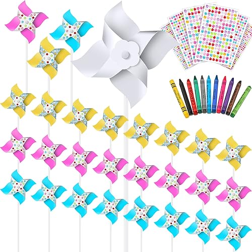 Kathfly Juego de 48 molinillos de papel DIY para niños con molinillos en blanco calcomanías de diamantes de imitación de colores colores DIY tus