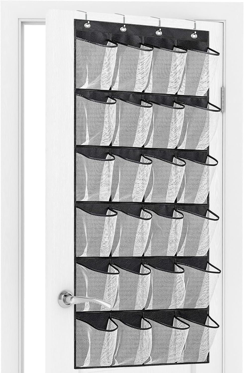 Bonavcy Black Over The Door Shoe Storage, Hanging Shoe Rack Organiser With 24 Large Mesh Pockets For Wardrobe Door Tidy,