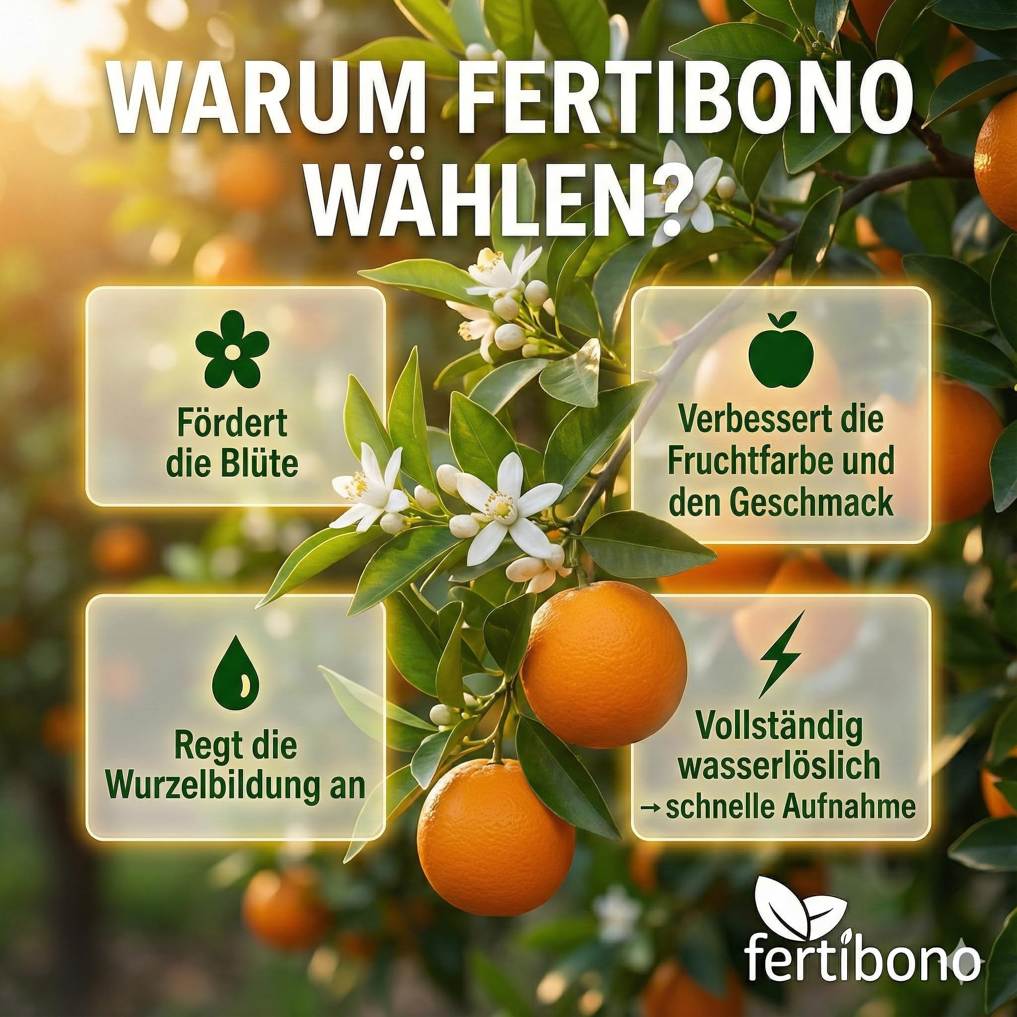 Zitrusdünger Granulat 2 kg | NPK 20-5-13 + Mg mit Eisen & Mangan – klare Jahresdosierung für Zitronenbaum & Zitruspflanzen | FERTIBONO