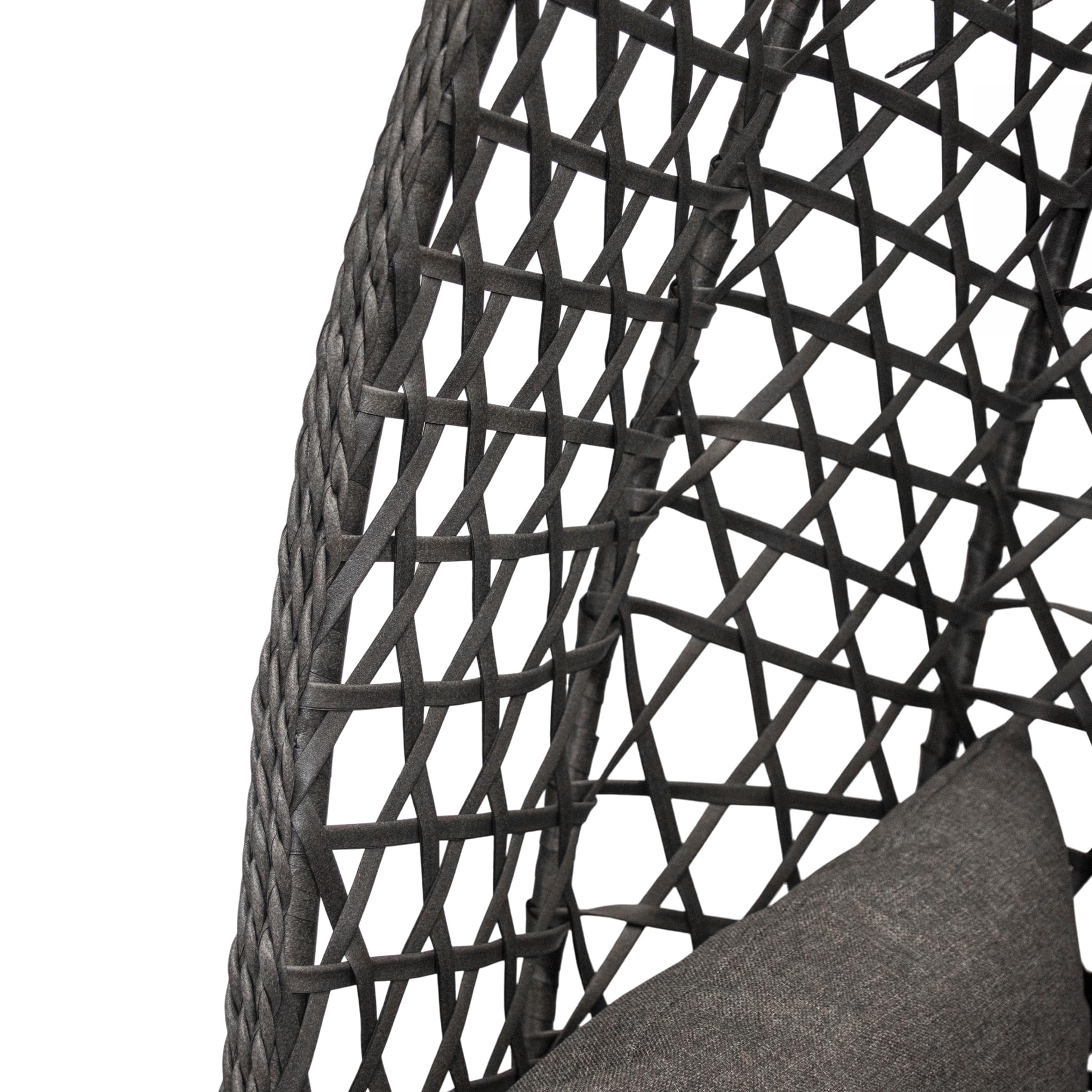 Poltrona sospesa per esterni, con telaio e supporto, 194 cm, antracite, in polyrattan, con cuscino per interni ed esterni, da giardino, in vimini, imbottita, resistente alle intemperie