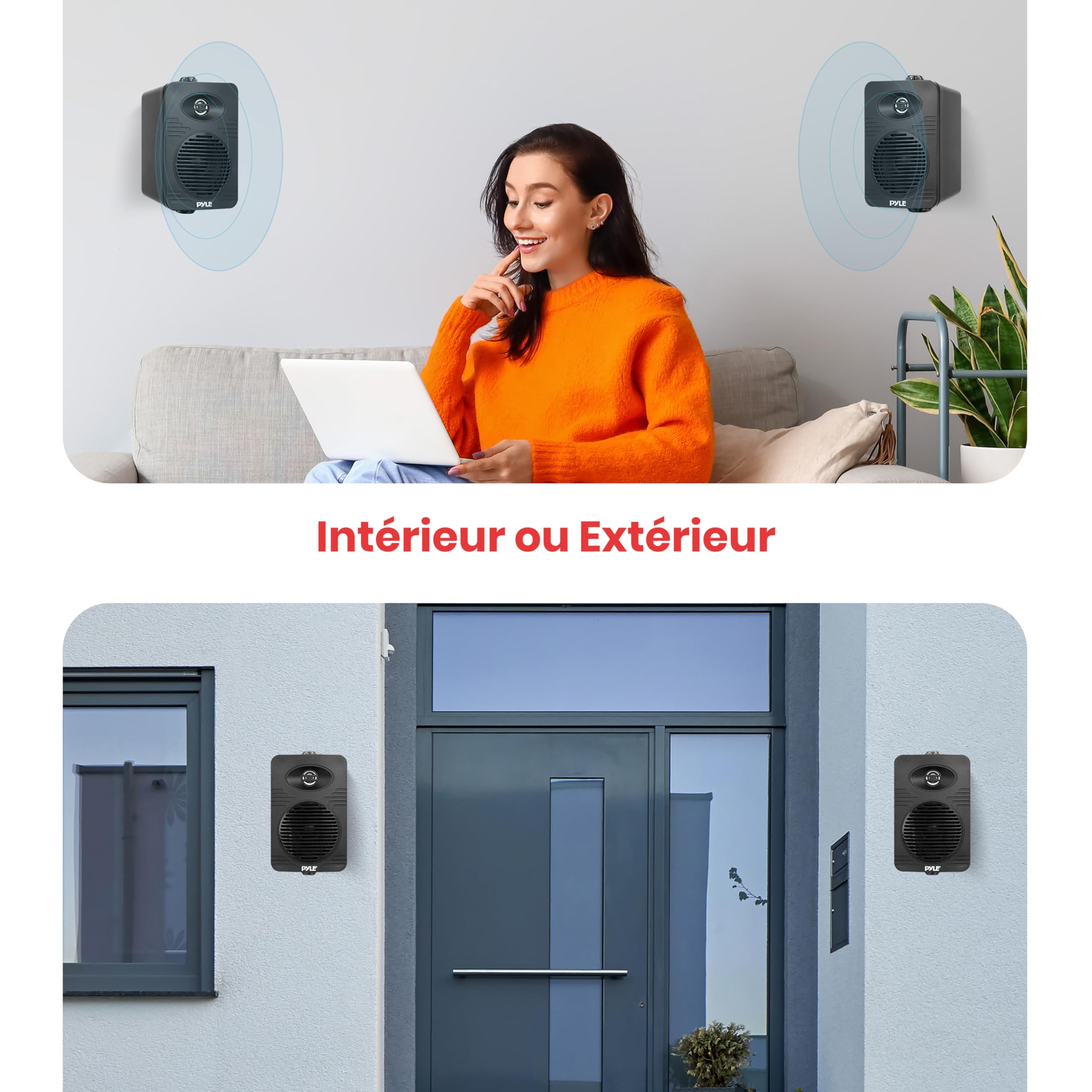 Pyle Paire d’Enceintes Intérieur/Extérieur – Système Audio Étanche 2 Voies 102 mm, 300 Watts, Tweeter en Polymère Haute Sensibilité 12,7 mm – Noir