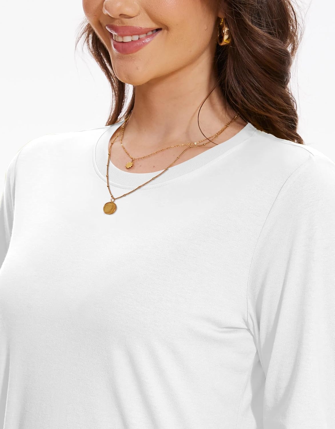 SMENG Womens Long Sleeve Shirt Cotton Blend Crewneck Basic Tops Soft UPF50+ Athleisure Tshirt - Image 6