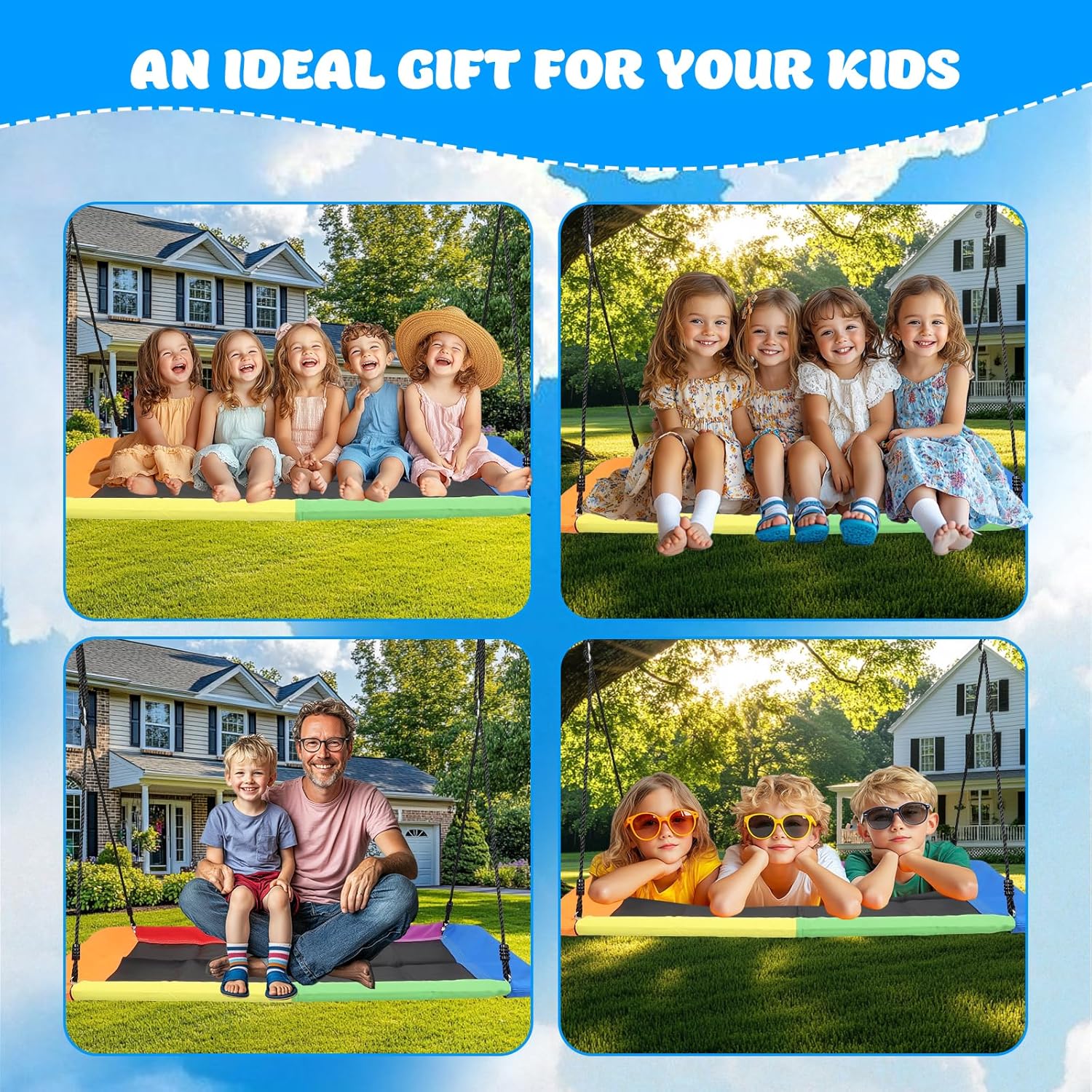 Dollate 60" Rectangle Tree Swing for Kids and Adults,800lbs Weight Capacity Outdoor Swing with 2 Hanging Straps