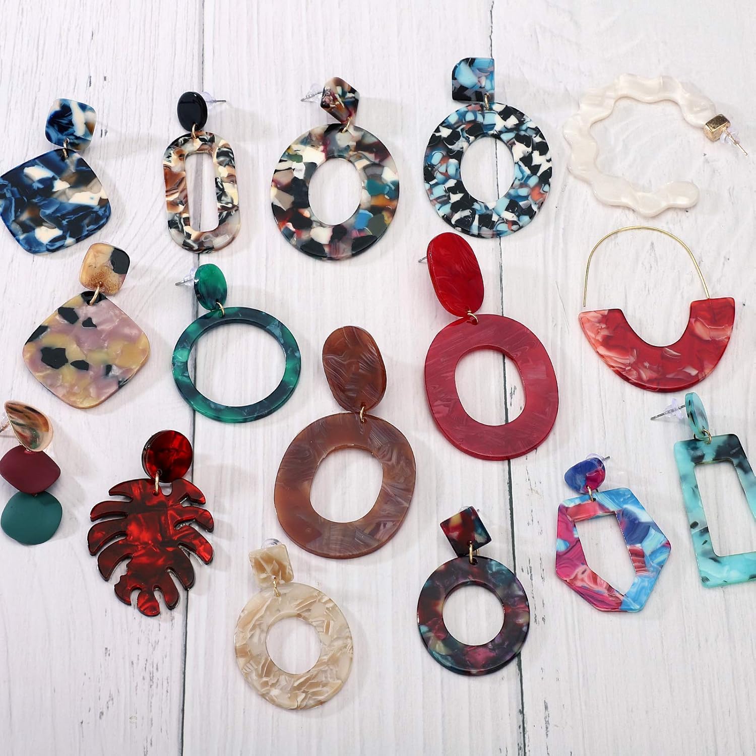 FIFATA 25 Pairs Acrylic Resin Statement Earrings Set for Women Mottled Hoop Fashion Drop Dangle Jewelry Hypoallergenic for Sensitive Ears - Image 5