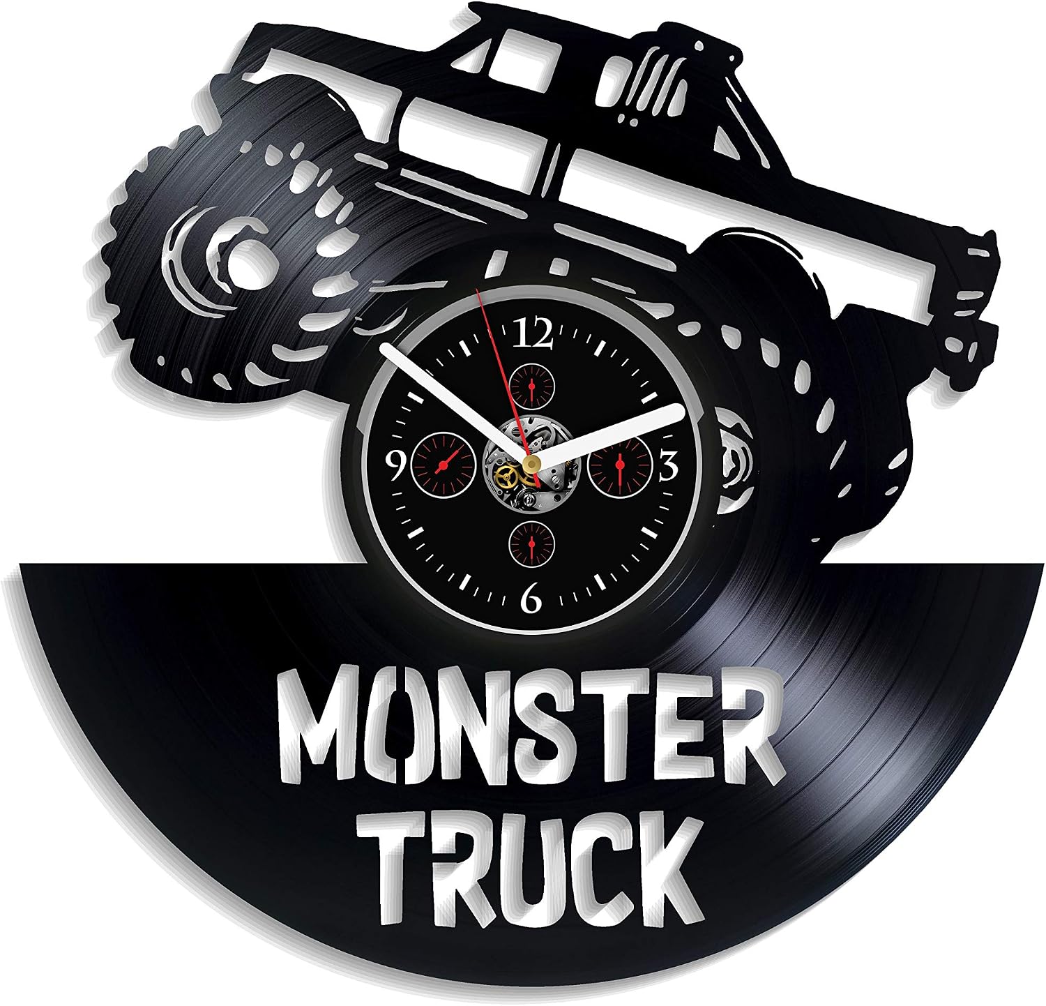 Monster Truck Wall Clock Vintage Vinyl Record Retro Wall Clock Machine Art Exclusive Wall Clock 12 Inch Birthday Gift Monster Truck Gift for Boys New Year Gift Monster Truck Art