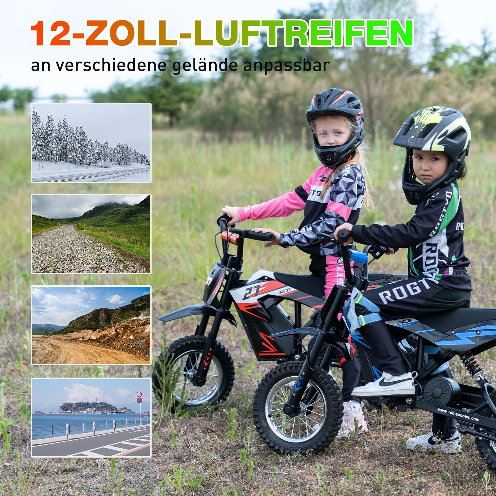 R9X Elektro Motorrad Kinder, Elektromotorrad mit 3 Geschwindigkeitsmodus, Max 25km/h, 36V/5,2Ah Akku, Reichweite 17KM, 12 Zoll Luftreifen, Moto Crossbike für Kinder （blau）