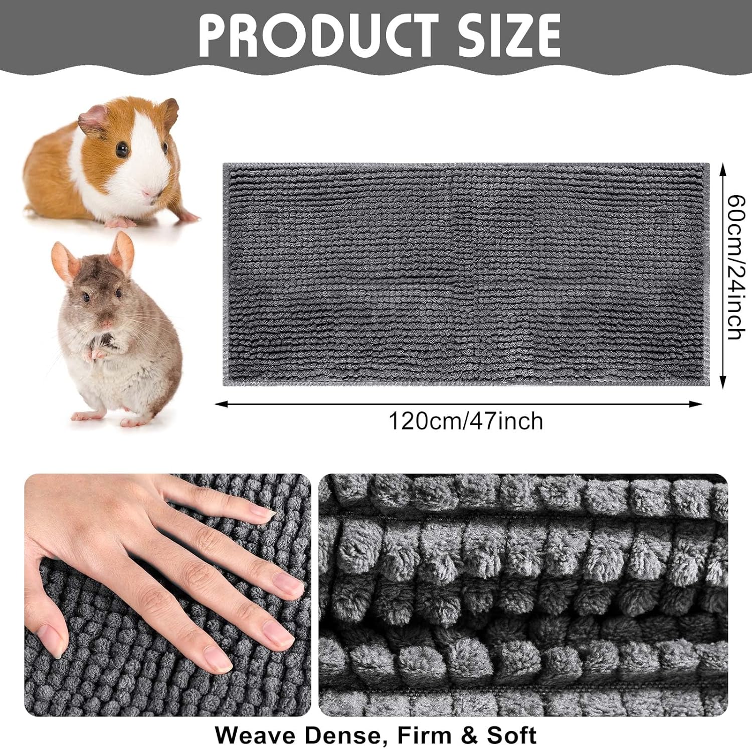 Amylove 4 Pcs Guinea Pig Cage Liner Washable Fleece Pee Pads Pet Dog Cat Bedding Training Mat for Small Animal Guinea Pig Puppy Bunny Hamster(47 x 24 Inch,Rectangular,Dark Gray)