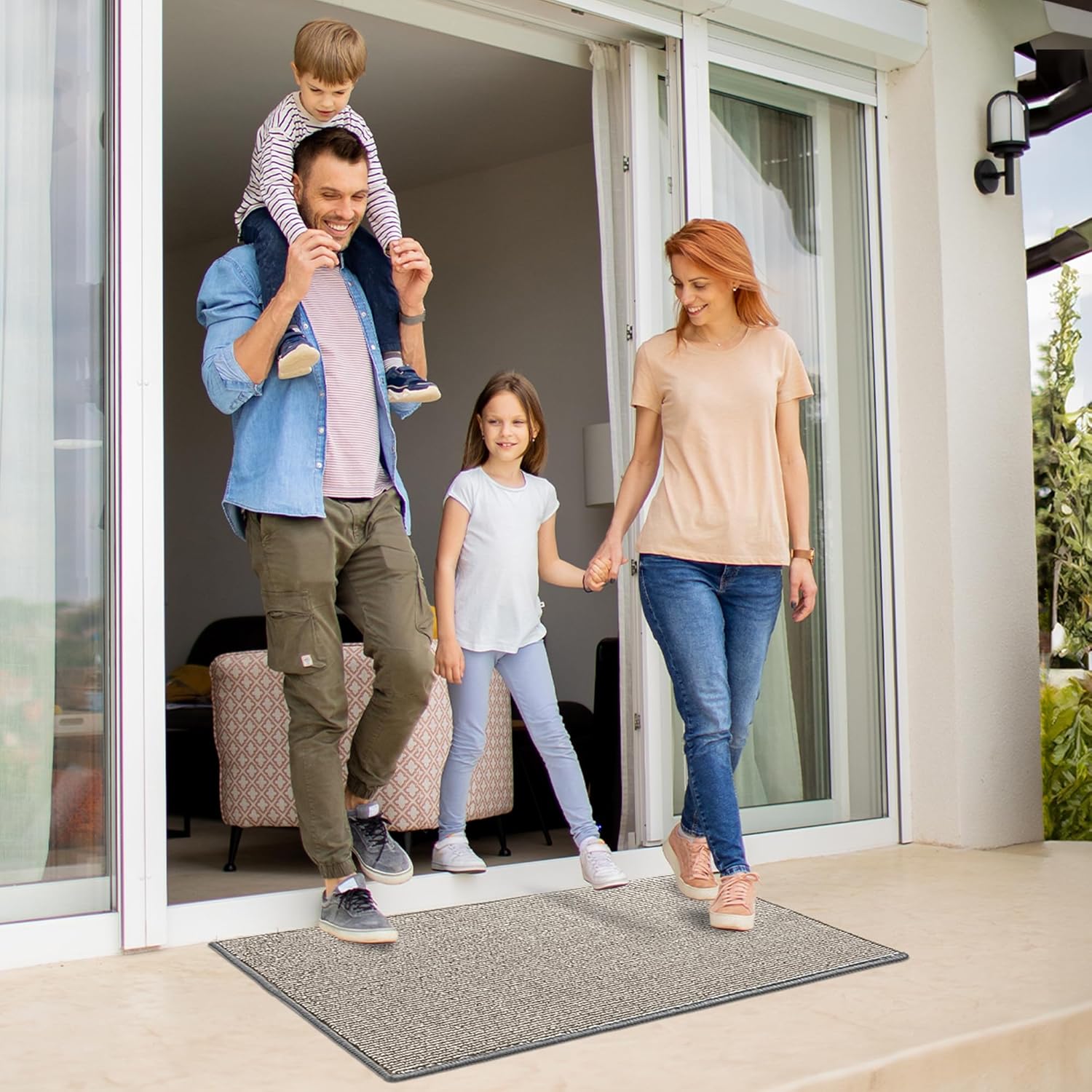 GRANNY SAYS Front Door Mat Indoor Entrance, Indoor Doormat Non Slip Washable, Low Profile Outdoor Welcome Mat, 32" x 20" Resist Dirt Absorbent Entryway Doormat for Floor, Grey