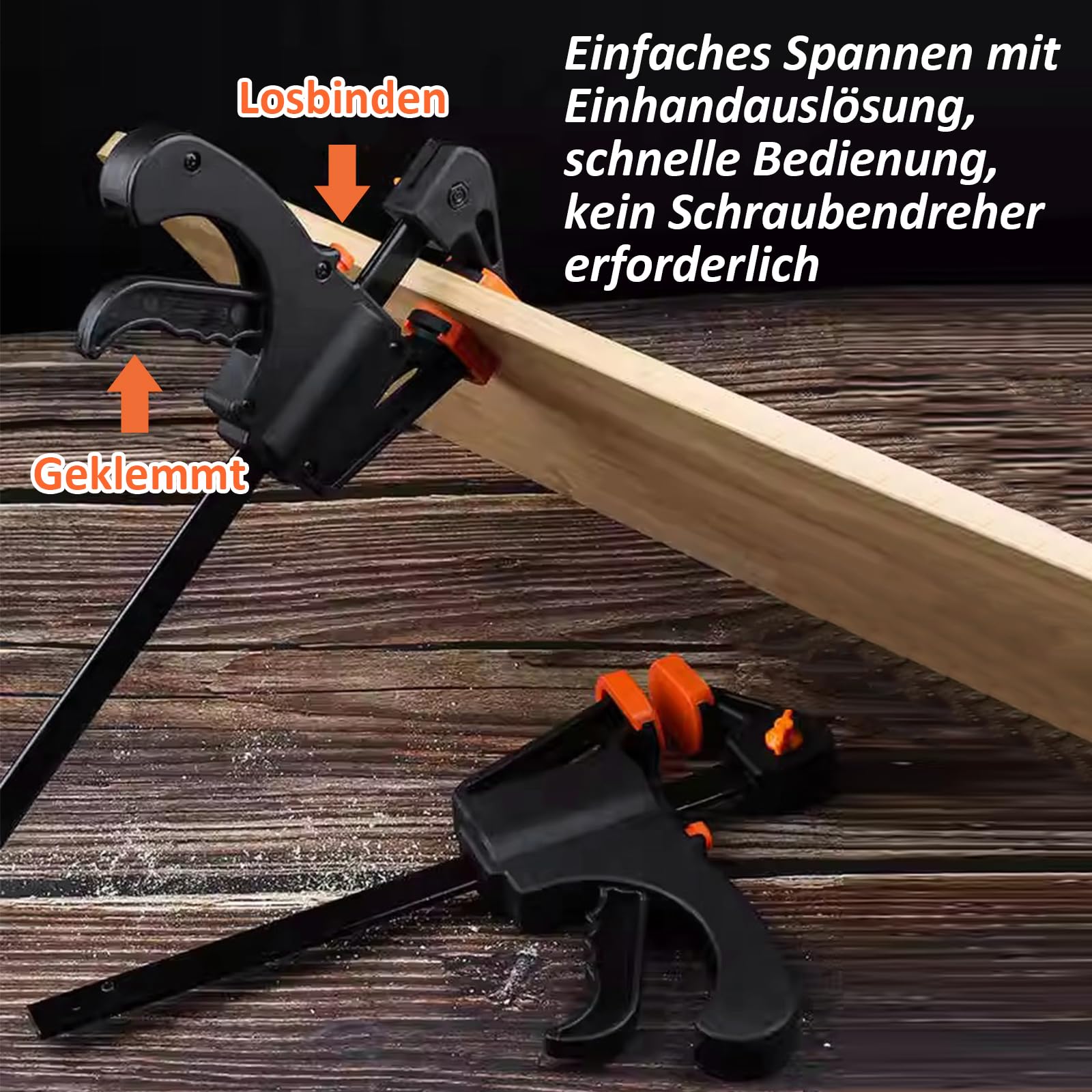 Schraubzwingen Set Profi Einhandzwingen 2 Stück, Spannweite 150mm, Dehnbereich bis zu 290mm Spannkraft 50kg, Maultiefe 62mm, aus Stahl und Nylon für präzises Fixieren
