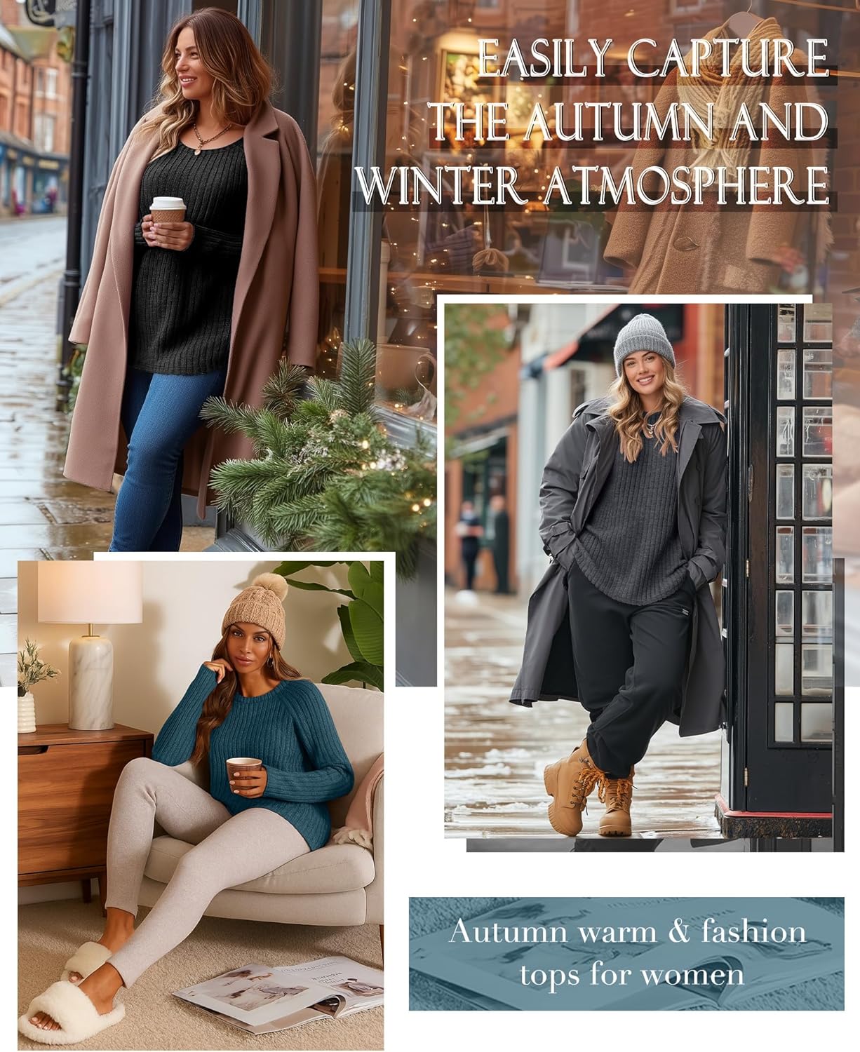 Ficerd 3 Pack Plus Size Tunic Tops for Women, Long Sleeve Women's Sweaters Curved Hem Side Split T-Shirts Crew Neck Pullover - Image 3