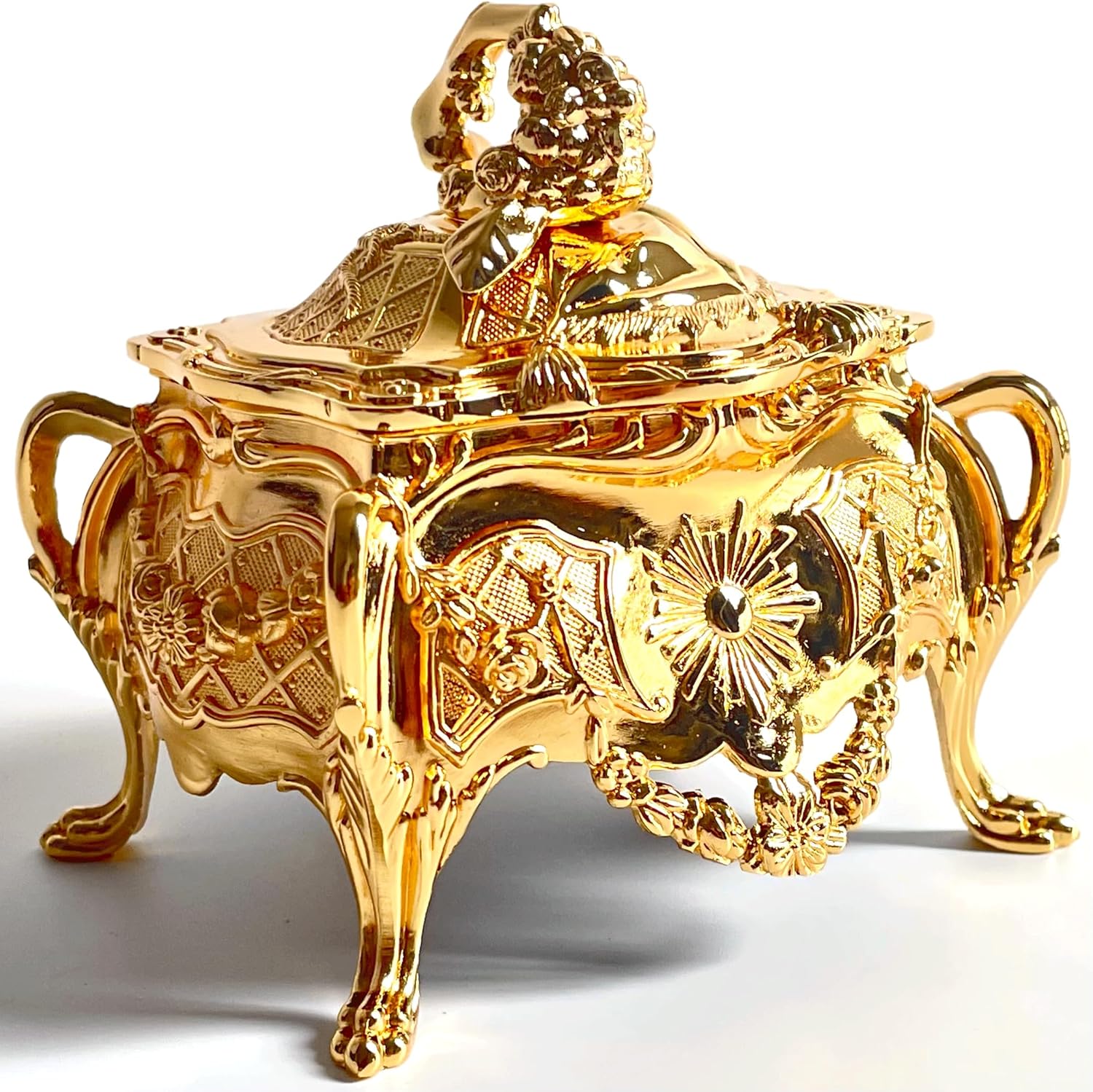 Truewon Metal Jewelry Chest Grapevine Handle Country Style Box Trinket Storage Ring Case Treasure Keepsake Gift for Girl (Silver Cyan, Medium)