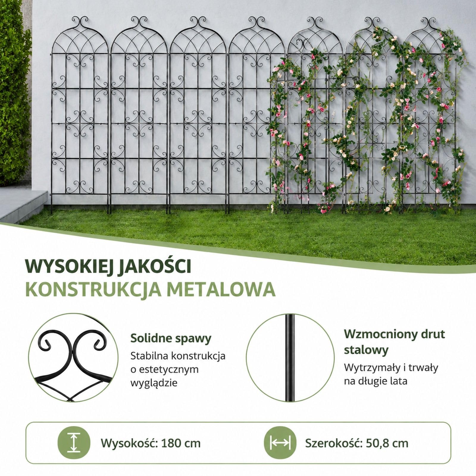 Zestaw 6 metalowych krat ogrodowych do roślin pnących, wbijane podpory do ogrodu, balkonu i tarasu