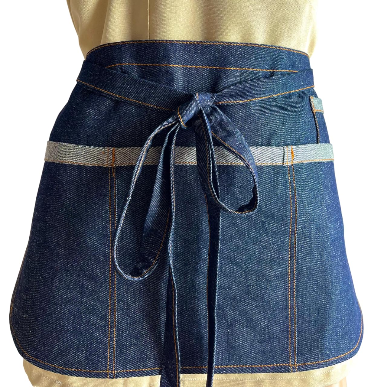 Tablier court pour jeans de cuisine, 20 pièces, broderie gratuite, pour bar, restaurant, hôtel, uniforme de travail, homme, femme, fabriqué en Italie, Noir Jeans, Taille Unique