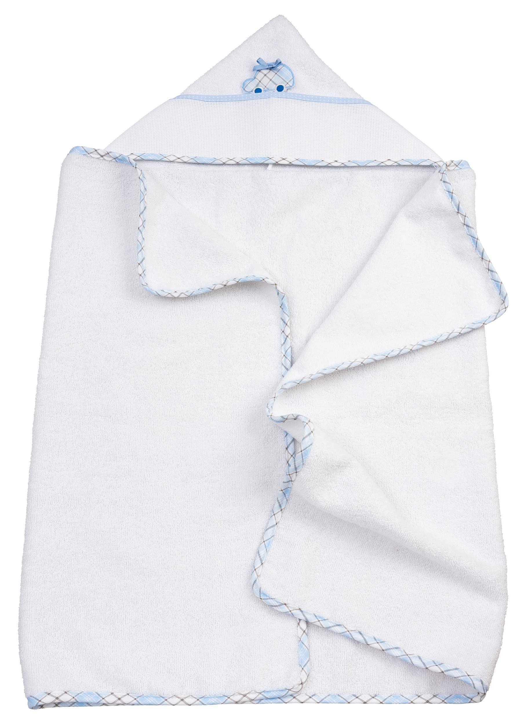 Filet - Accappatoio Triangolo per Neonati con Cappuccio con Fascia in Tela Aida da Ricamare, Realizzato in Morbida Spugna di Cotone Bianca, Made in Italy, Colore Cielo