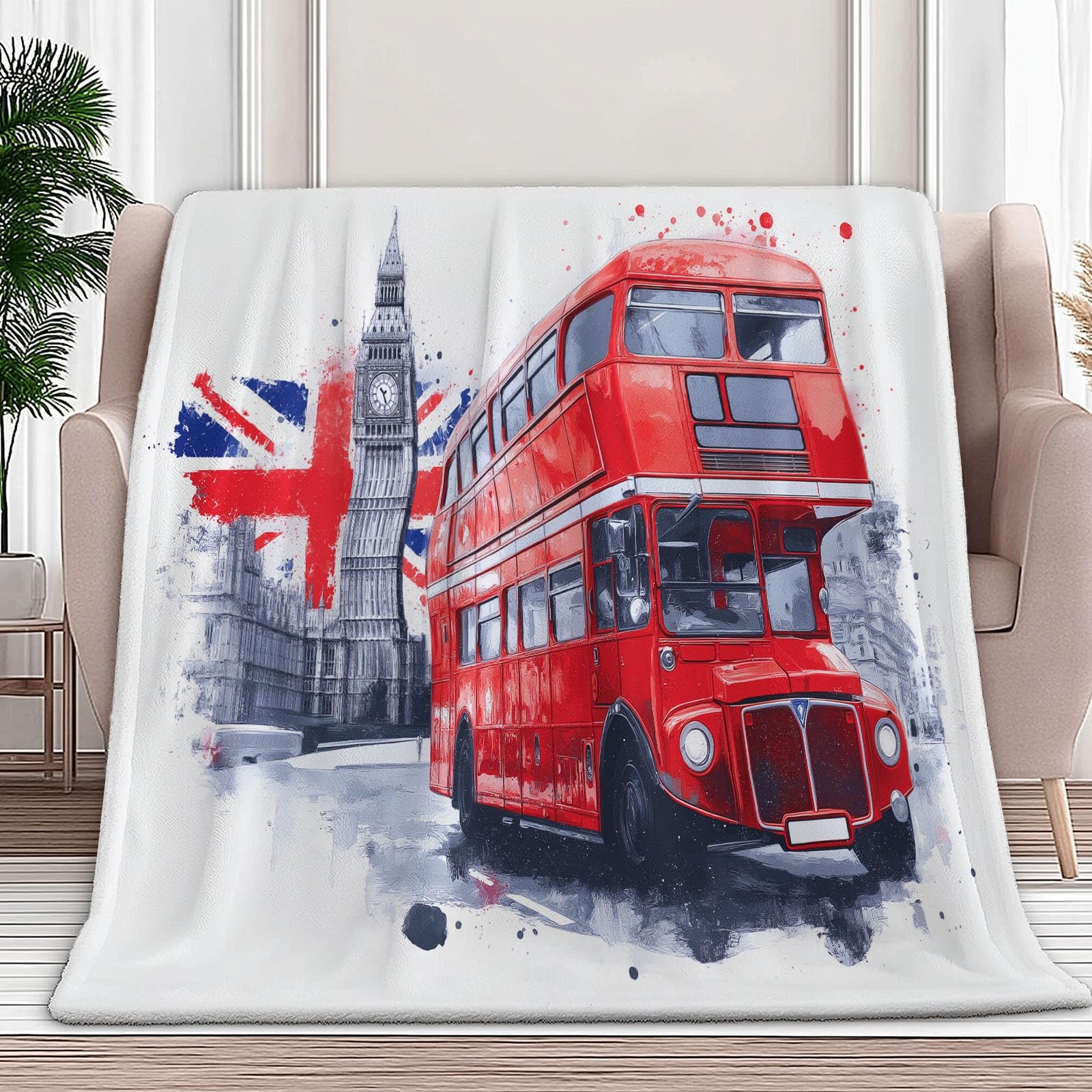 Plaid couverture polaire flanelle 130x170 cm jeté de canapé microfibre bus rouge