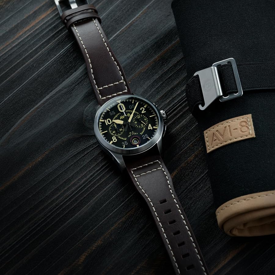 Amazon.com: AVI-8 Mens 42mm Spitfire Lock Chronograph Midnight Oak