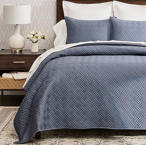 Miniatura 2 de BOLL & BRANCH Signature Basketweave - Juego de edredón acolchado de lujo 100% algodón orgánico, 2 fundas de almohada, ropa de cama ultrasuave y