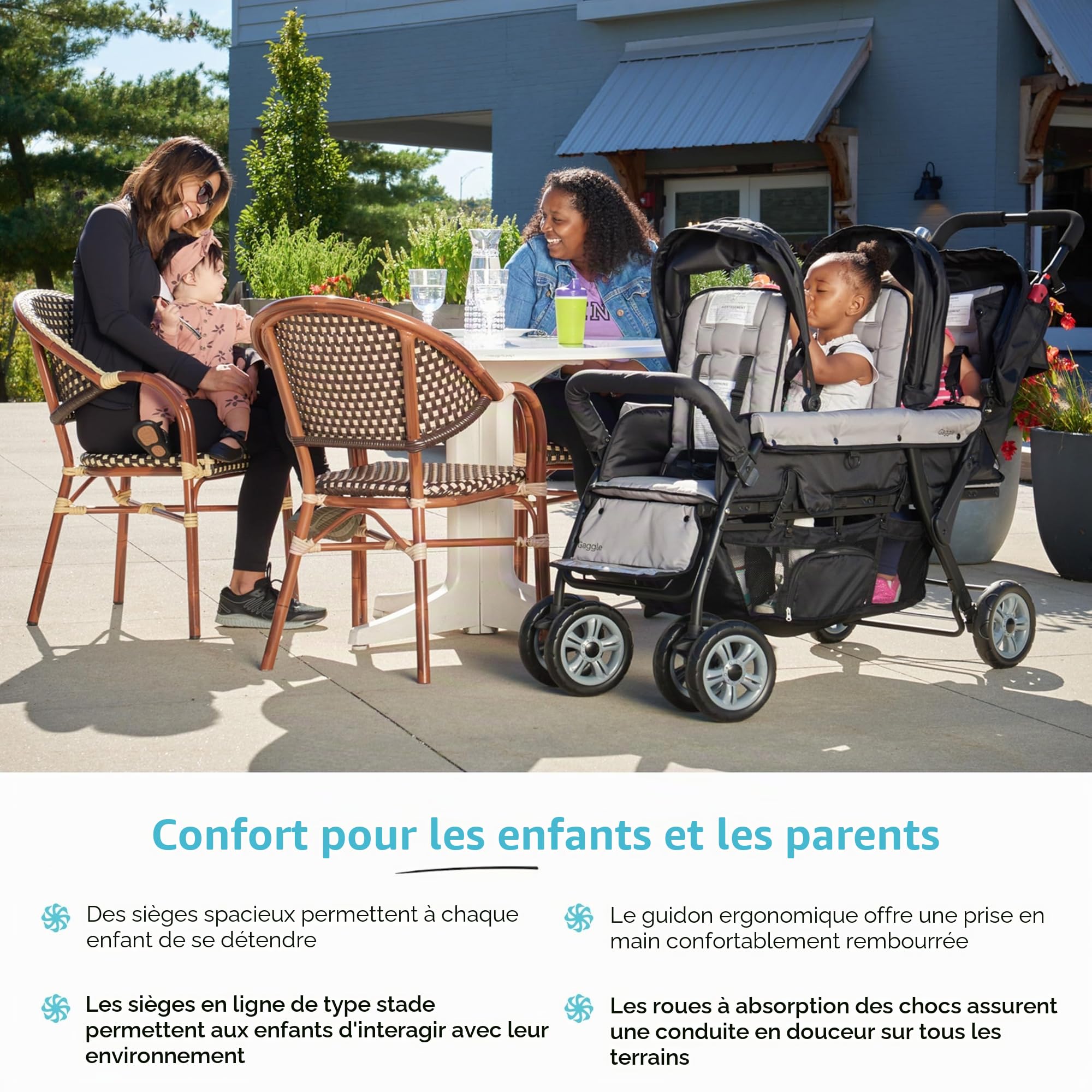 Gaggle Poussette triple Compass 3 places pour bébé et 2 tout-petits, noire