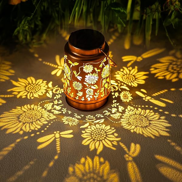 Dragonfly Solar Lanterns Outdoor Waterproof Hanging Sunflower Solar Lights Christmas Gifts for Women Mom Metal Decorativ