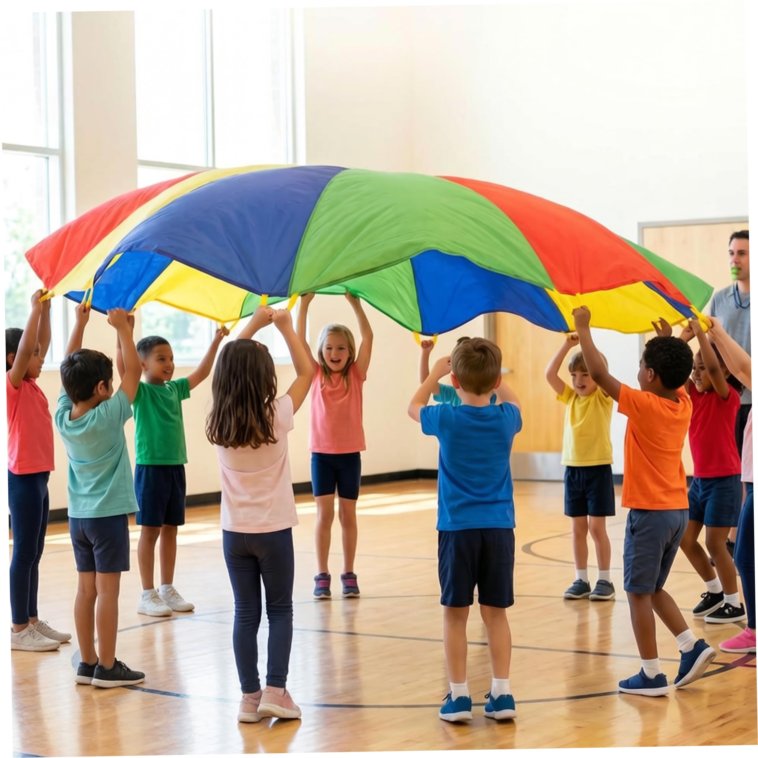 Paracaídas para niños, Juguete sensorial de paracaídas arcoíris de 4 Colores, Juguetes de de 9, 84 pies de diámetro..