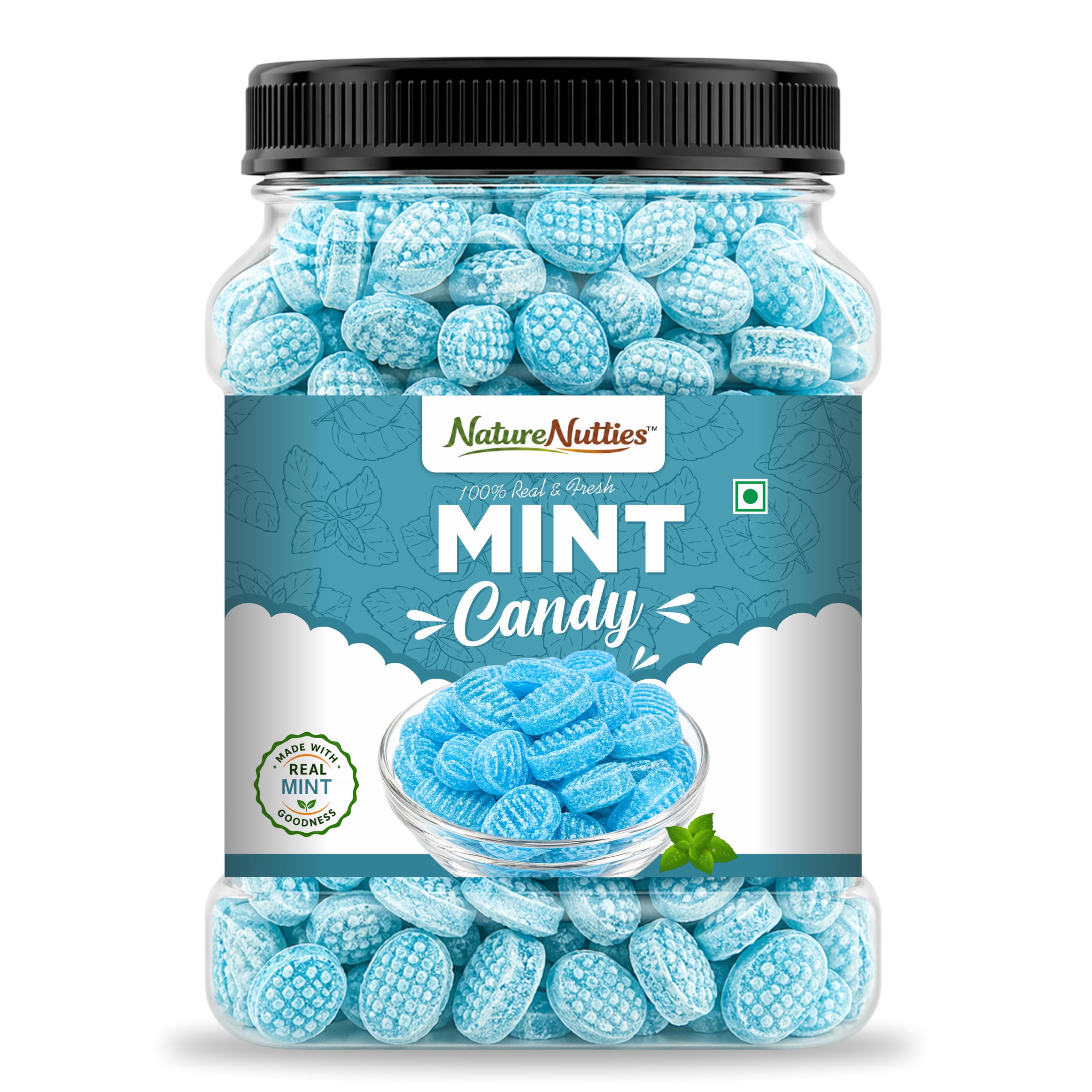 Nature Nutties™ Mint Candy Blue Hard Candy Refreshing Peppermint Sweets Mouth Freshener Candy Jar Pack for Kids and Adults (250 Gram)-picture-10