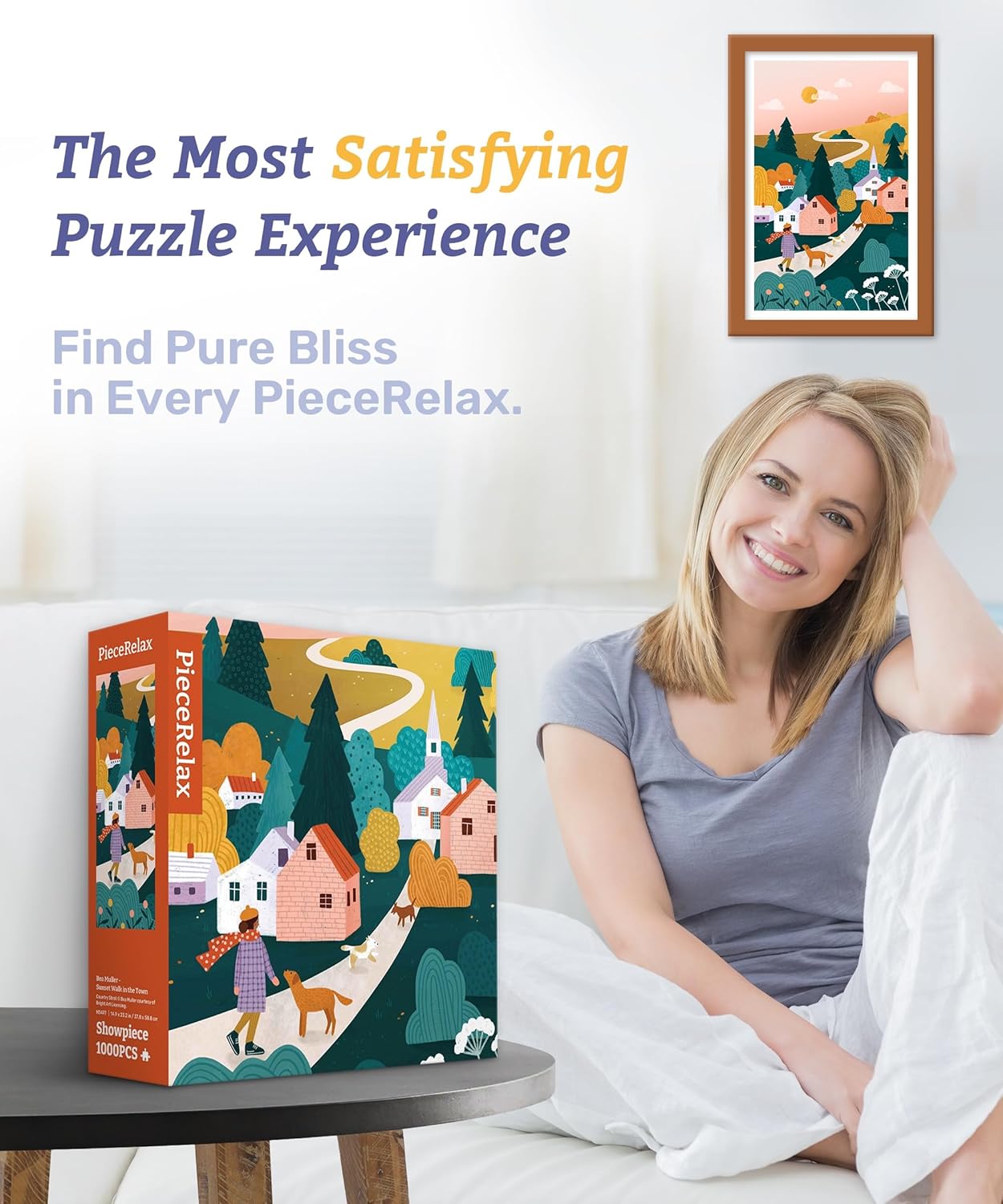 PieceRelax Plastic Jigsaw Puzzles for Adults 1000 Pieces Bea Muller - Sunset Walk in The Town Most Satisfying Table Games and Gifts No Puzzle Mat Required [H3497]