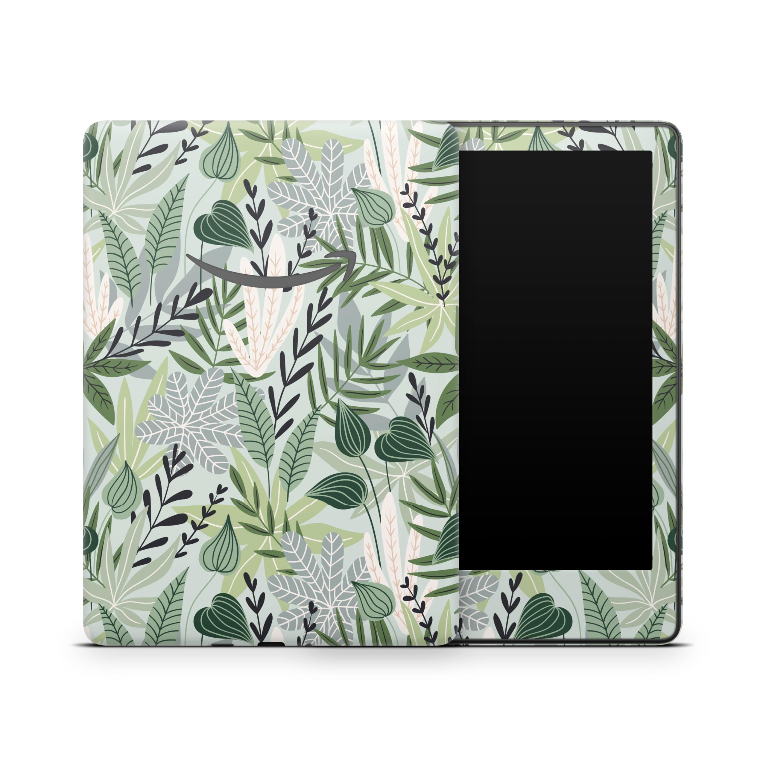 ZOOMHITSKINS Glitter Kindle Skin Compatible with Kindle Paperwhite Gen 12 (2024), Botanical Green Leaves Boho Vintage Cute White Palm Grass, Easy Bubble-Free 3M Vinyl Decal, Made in The USA