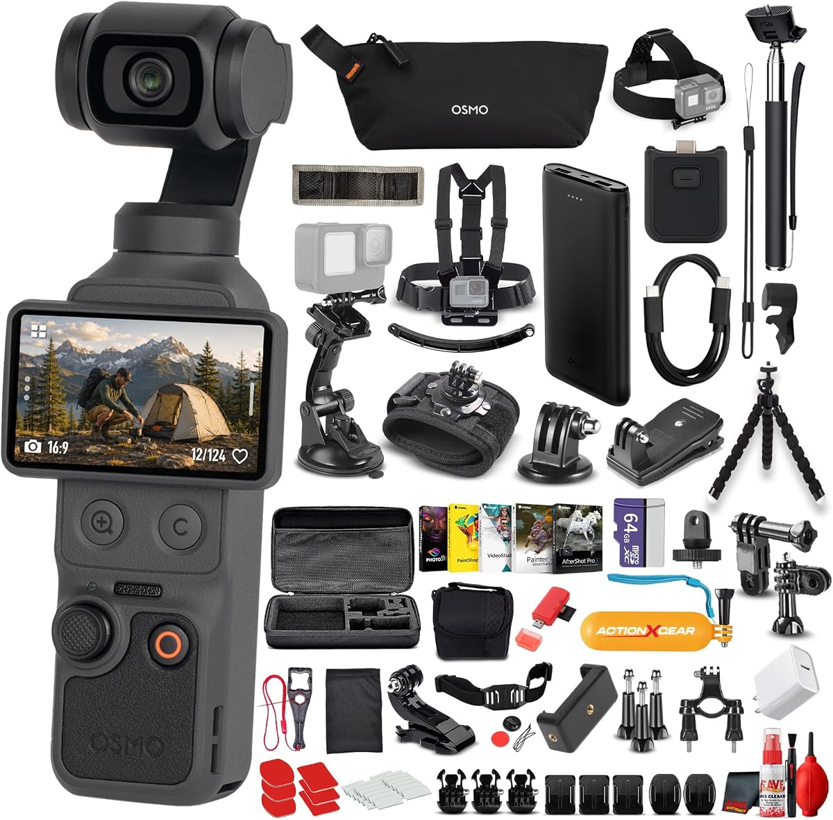DJI Osmo Pocket Cámara cardán de 4 bolsillos Paquete completo de estabilización de 3 ejes | Sensor CMOS de 1 pulgada, 4K/240 fps, ActiveTrack, cámara compacta para vlogging y viajes + kit Acc 120 en 1 + más (paquete de 138 piezas)
