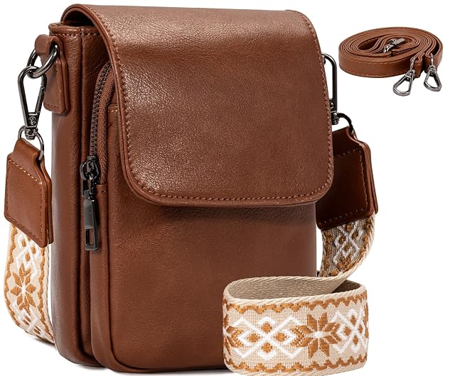 Genuine Leather Bags for Women Small Crossbody Handbag Phone Wallet with 2 Adjustable Straps