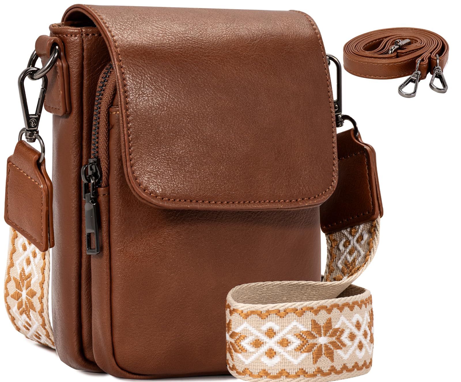 Genuine Leather Bags for Women Small Crossbody Handbag Phone Wallet with 2 Adjustable Straps