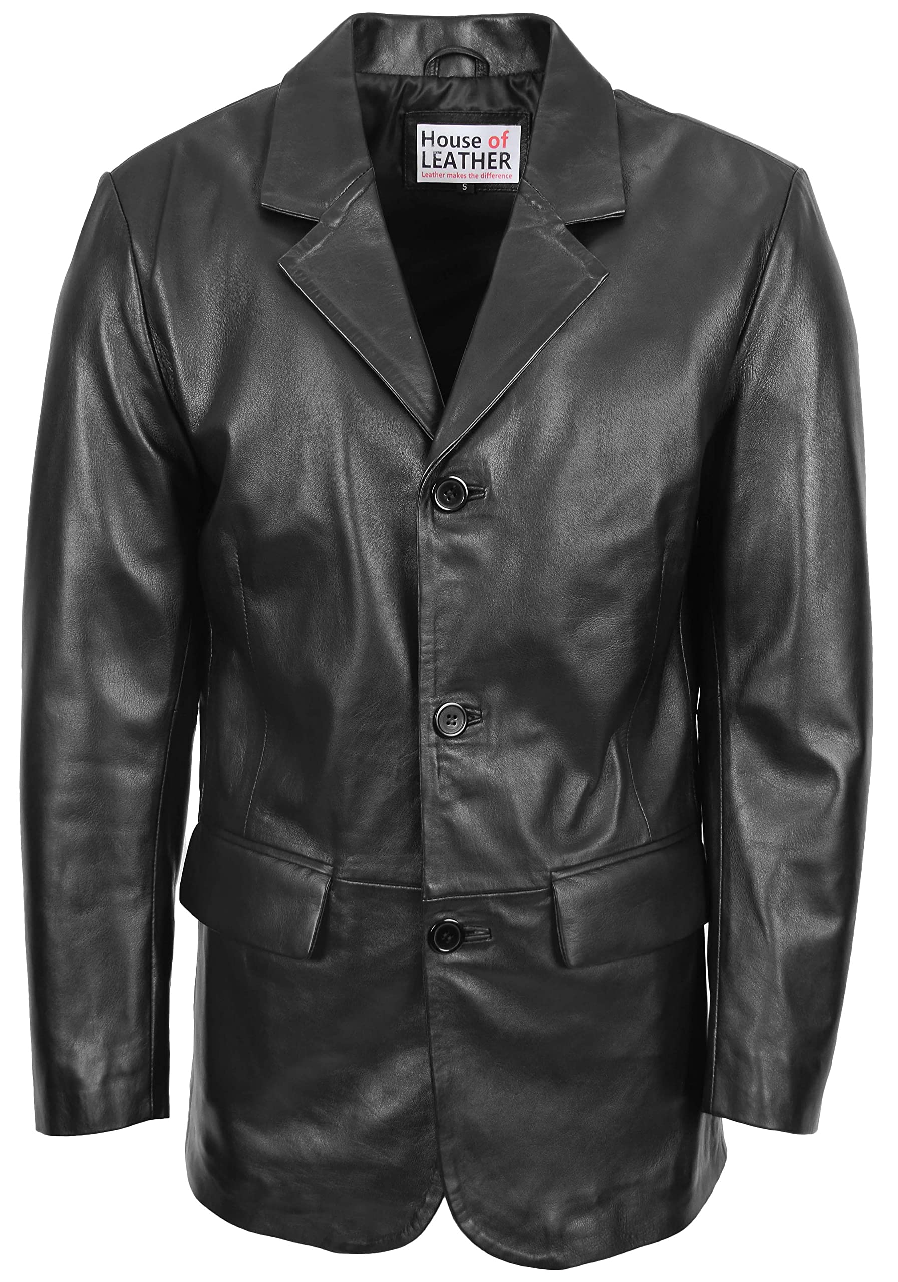 House Of Leather Men's Black Real Leather Blazer Three Button Jacket David (M, )