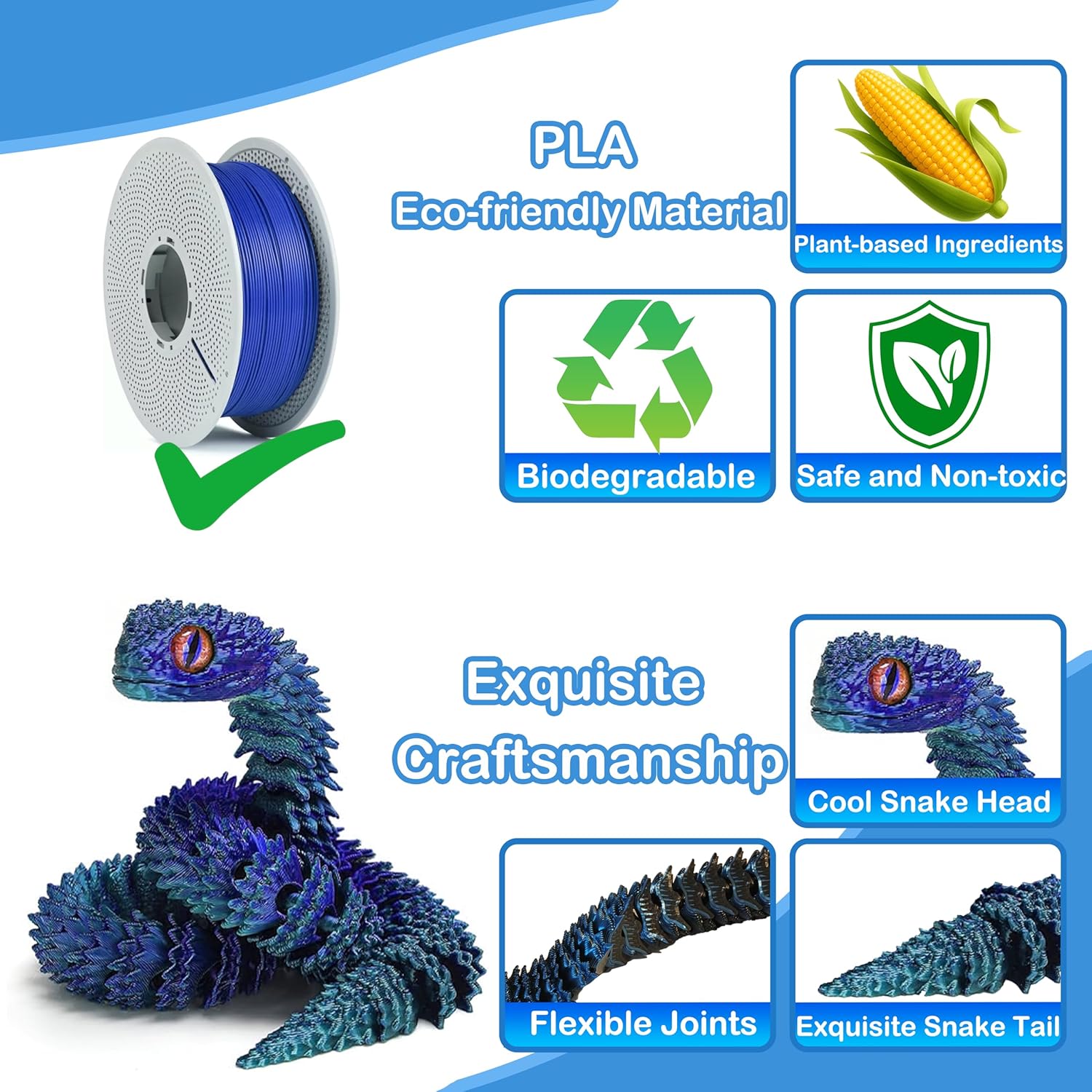 Ivrmtal 12PCS 3D Printed Snake Toys, 12in Flexible 3D Printed Animals for Easter Eggs Filled Easter Basket Stuffers Essentials 3D Snake Fidget Toys for ADHD Stress Relief Christmas Home Desk Decor