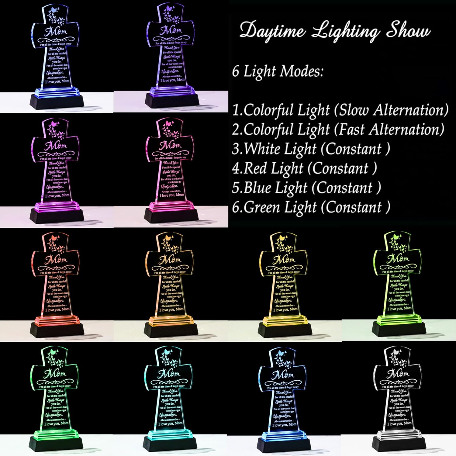 Qianwei Gifts for Mom from Daughter Son - Crystal Cross Christian Gifts for Mom with Led Colourful Light Base - Christmas Valentines Mothers Birthday Day Gifts Her Mama