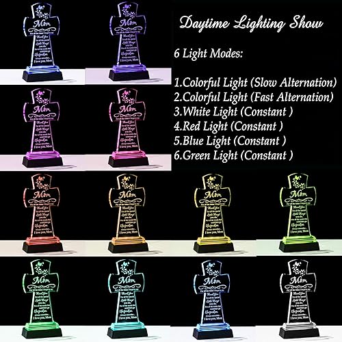 Miniatura 3 de Qianwei Regalos para mamá de hija e hijo, regalos cristianos de cruz de cristal para mamá con base de luz LED colorida  Navidad, San Valentín, Día
