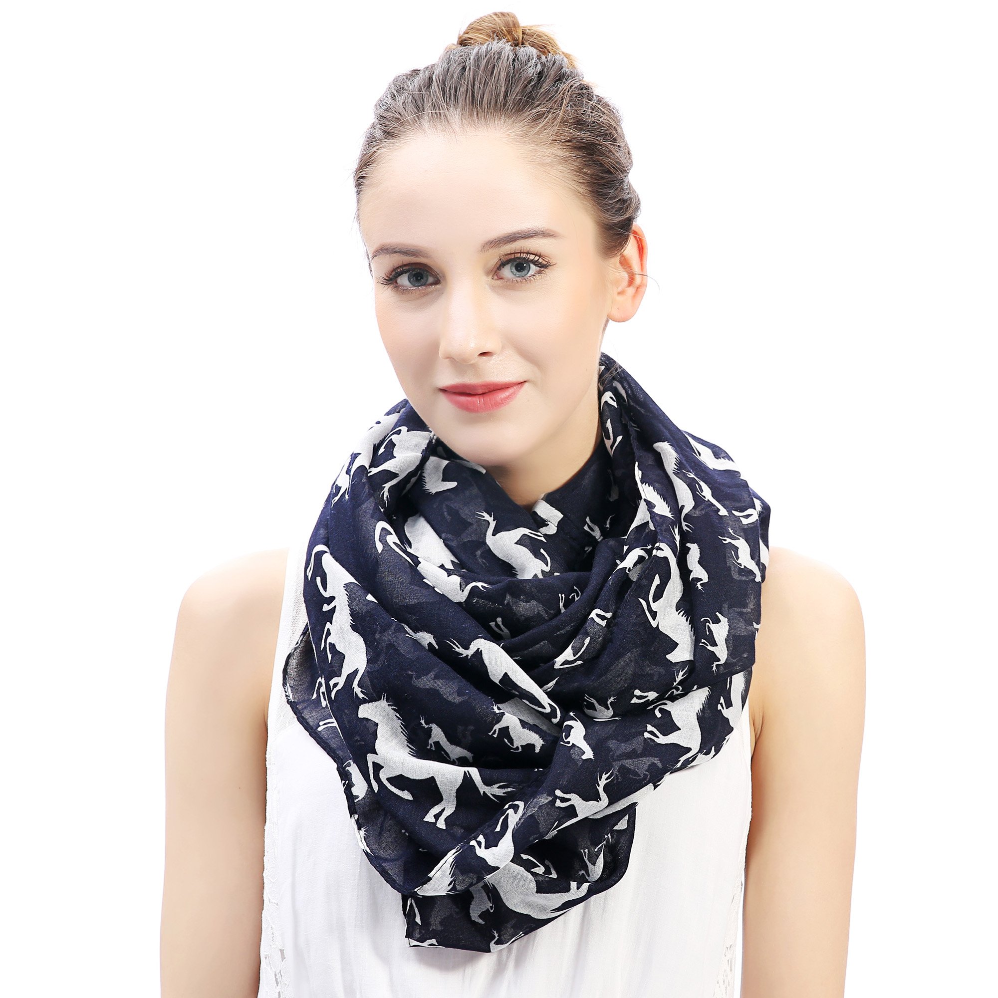 Lina & Lily Horse Print Lightweight Snood Scarf (Dark blue)