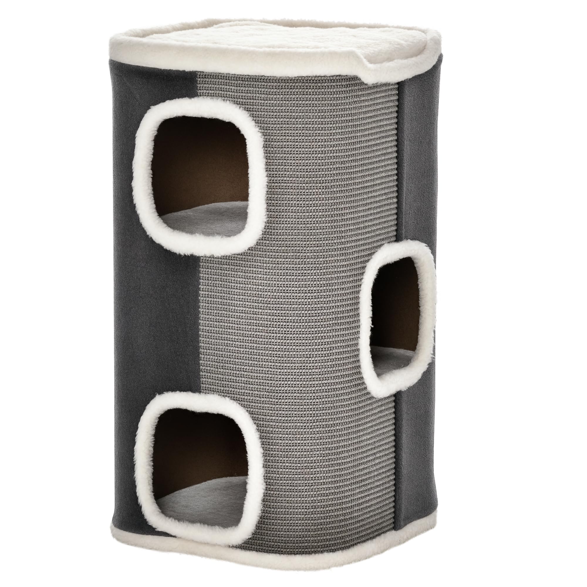 PawHut Cat Barrel Scratching Post Cat Tree for Indoor Cats Kitten Climbing Frame Pet Play Tower Soft Plush & Lamb Fleece Grey
