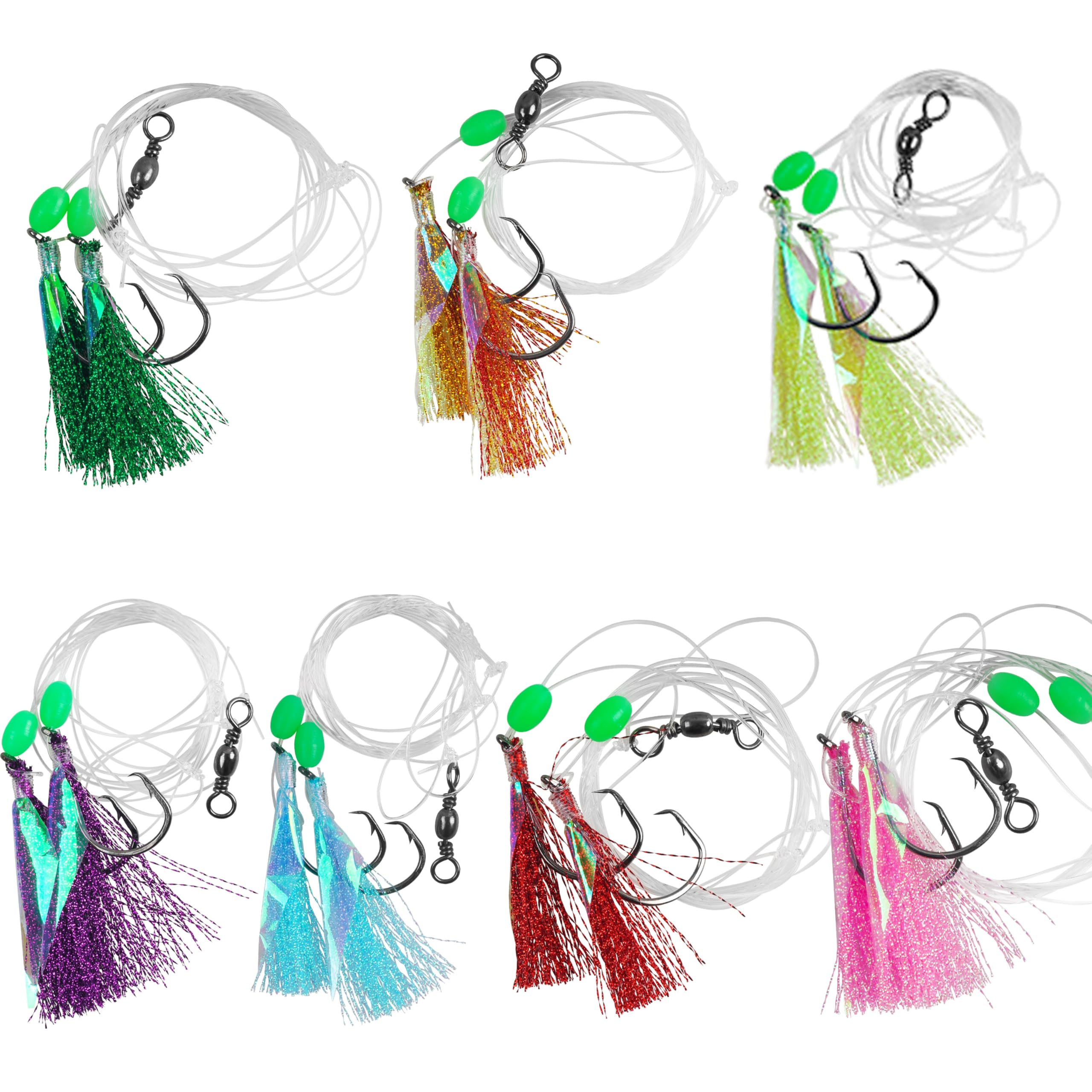 FUSIGO Fishing Bait Rig Saltwater Flounder Rigs with Mono Leader Swivel Fish Skin for Flounder Sea Bass Halibut Black Pompano 5/10packs