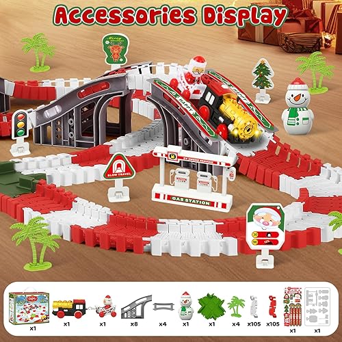 Miniatura 5 de MOONTOY Juego de pistas de tren de Navidad, 233 piezas montadas para bricolaje, pista de tren iluminada, juguetes de automóvil a pilas para niños y