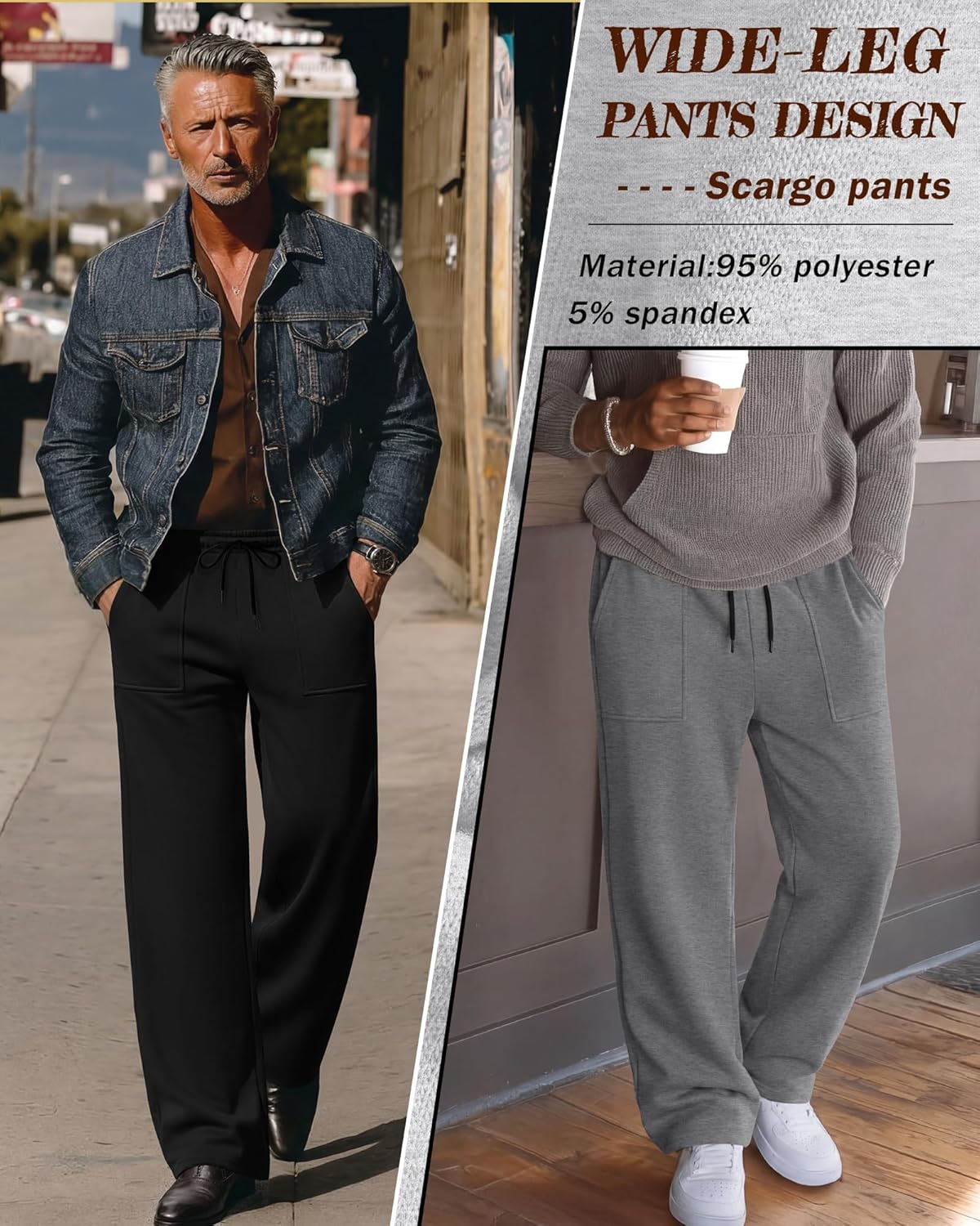 3 Pack Men's Sweatpants Wide Leg Baggy Casual Lounge Pants Open Bottom Drawstring Athletic Pants with Pockets