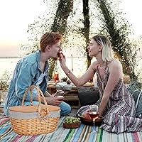 Vista 5 de Cesta de picnic de mimbre con forro, cesta de picnic de madera con tapa dividida, canasta de picnic de estilo vintage con asa tejida plegable