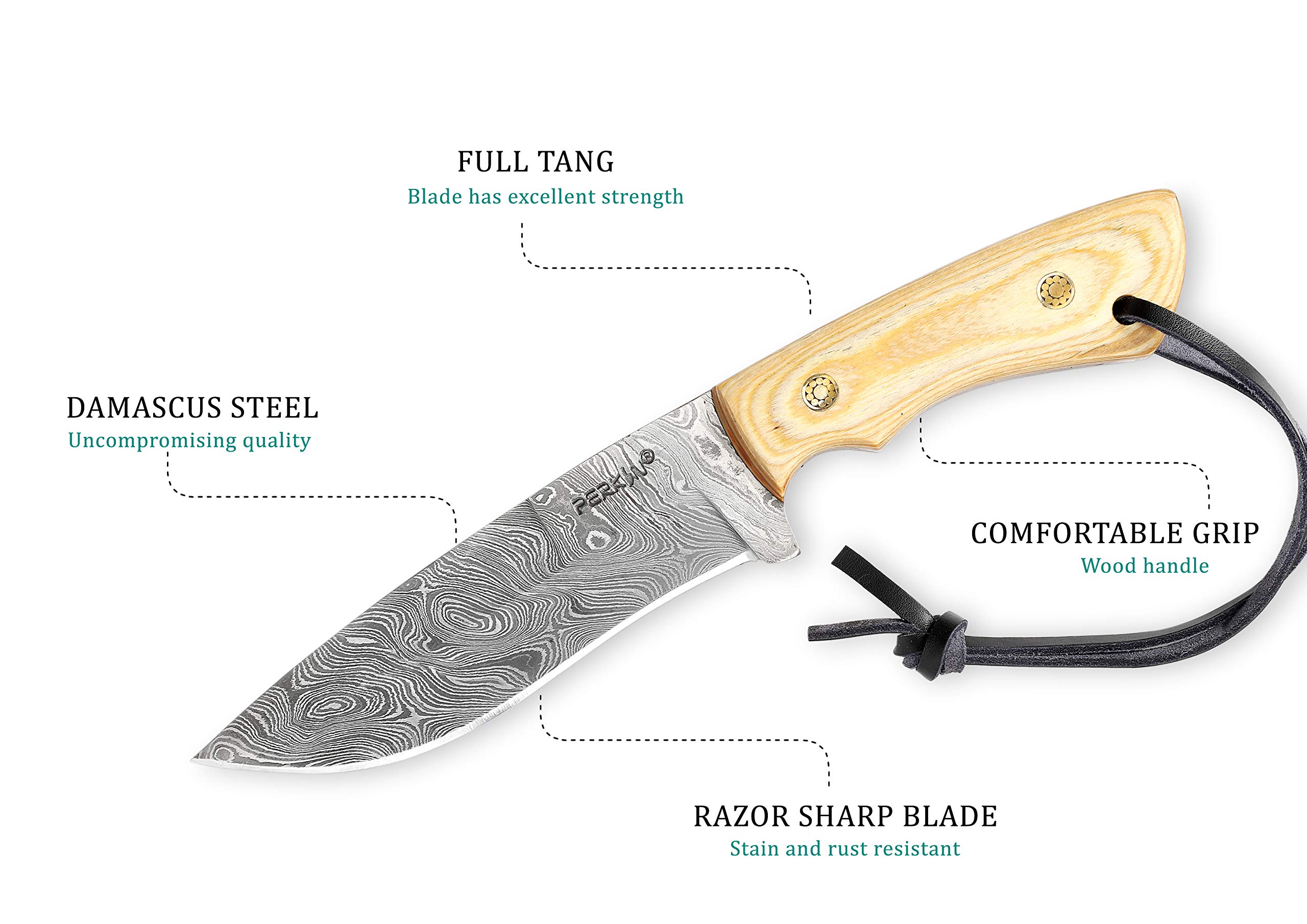 Cuchillo de caza – Cuchillo de caza hecho a mano de Damasco de espiga completa – obra de arte