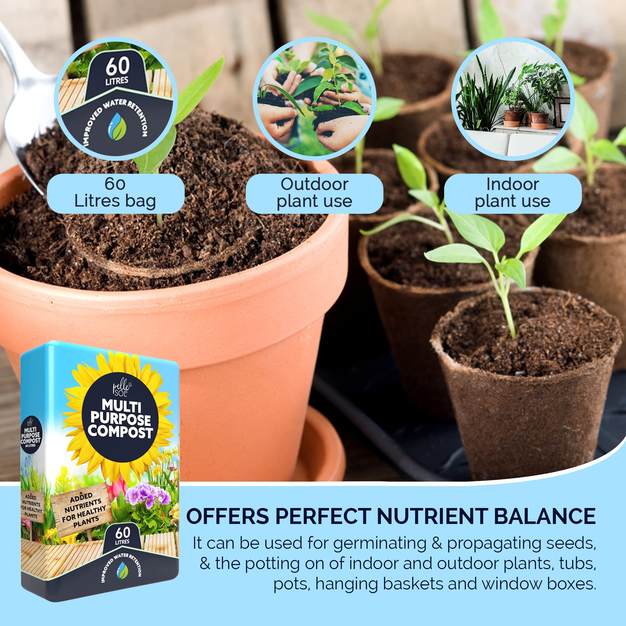 Buy Pelle & Sol 60L MultiPurpose Compost Soil Bag Organic Soil Seed