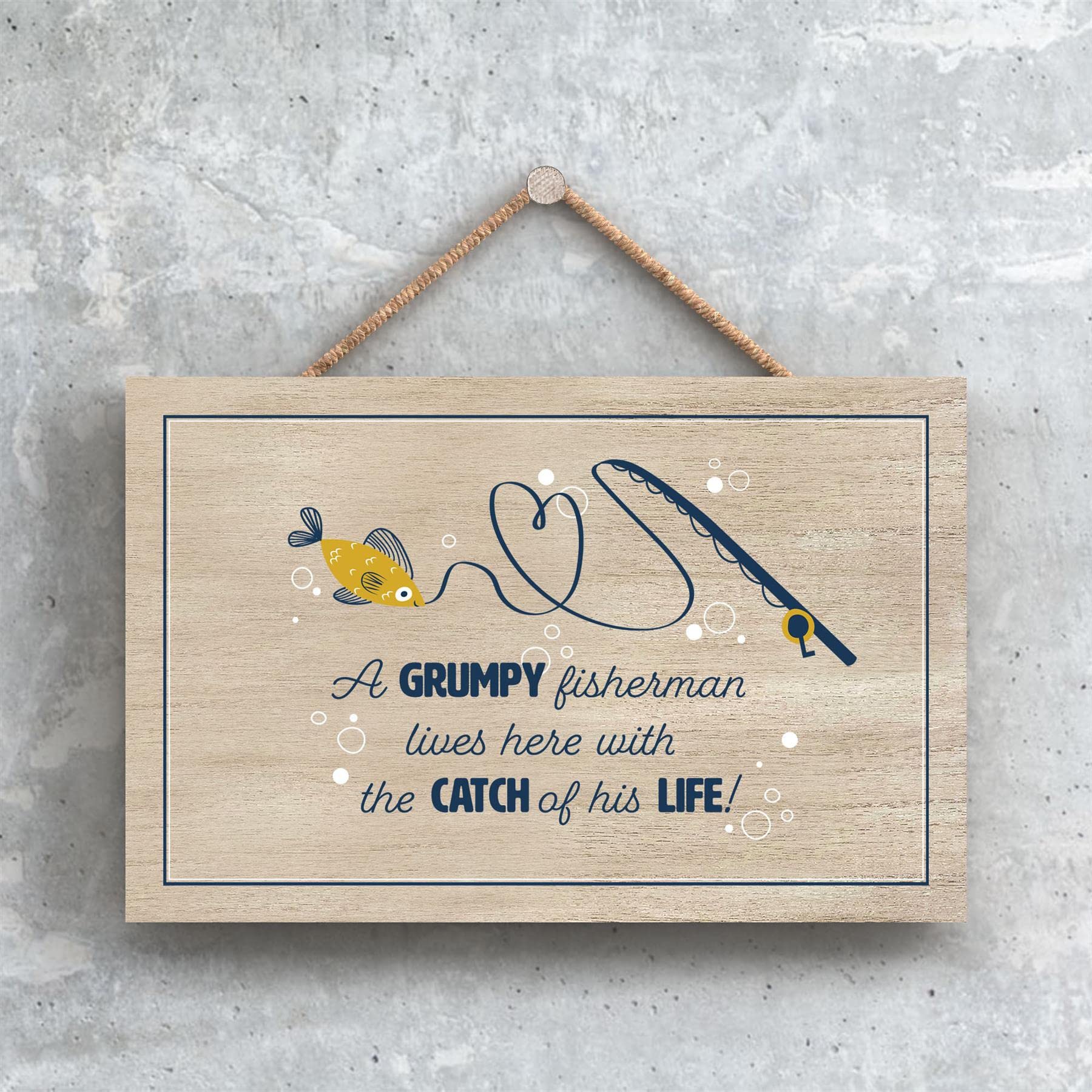 Global Designs Grumpy Fisherman Lives Here Fishing Themed Decorative Hanging Plaque
