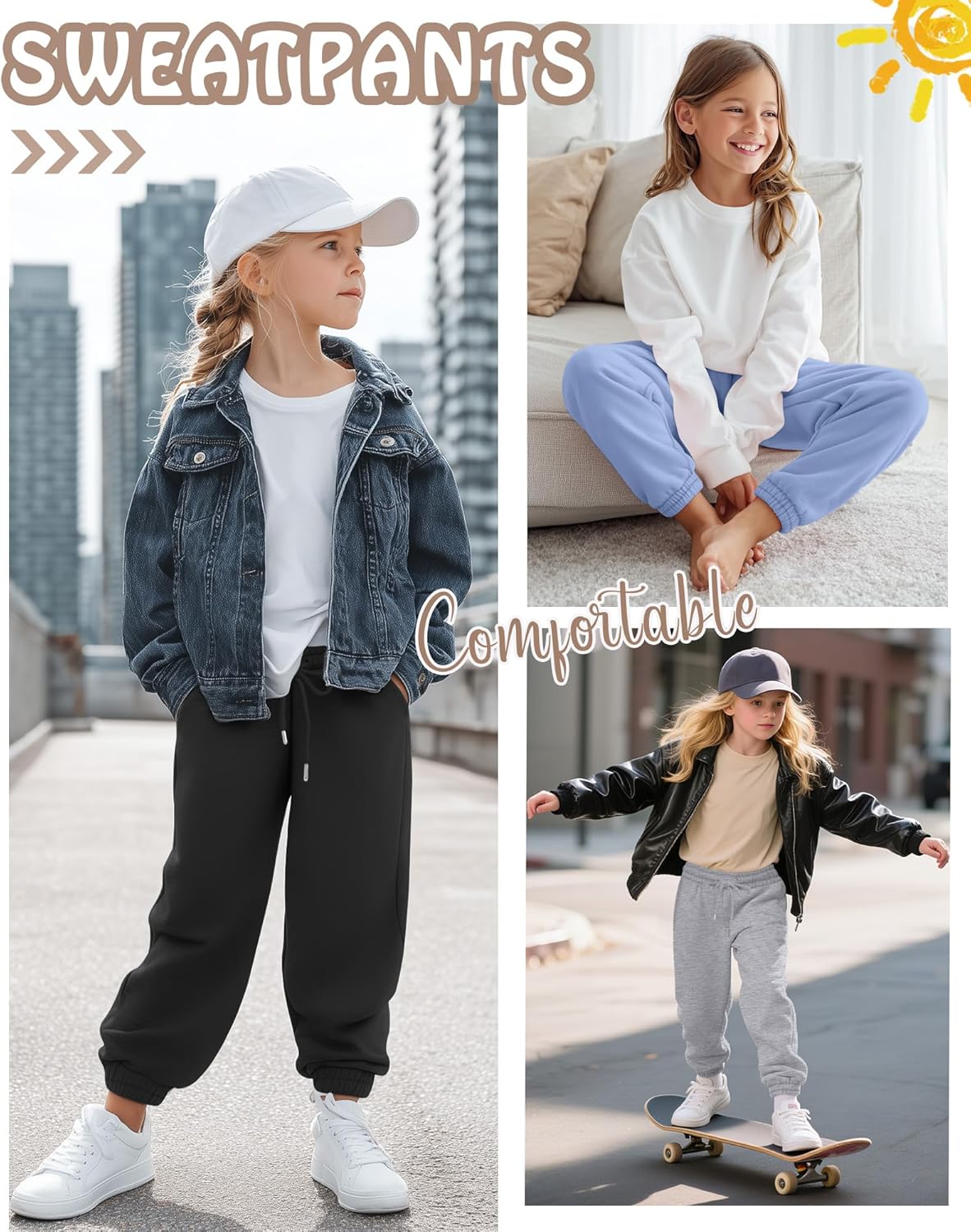 4 Pack Girls Sweatpants High Waisted Drawstring Active Joggers Soft Athletic Pants with Pockets for Kids Winter - Image 6
