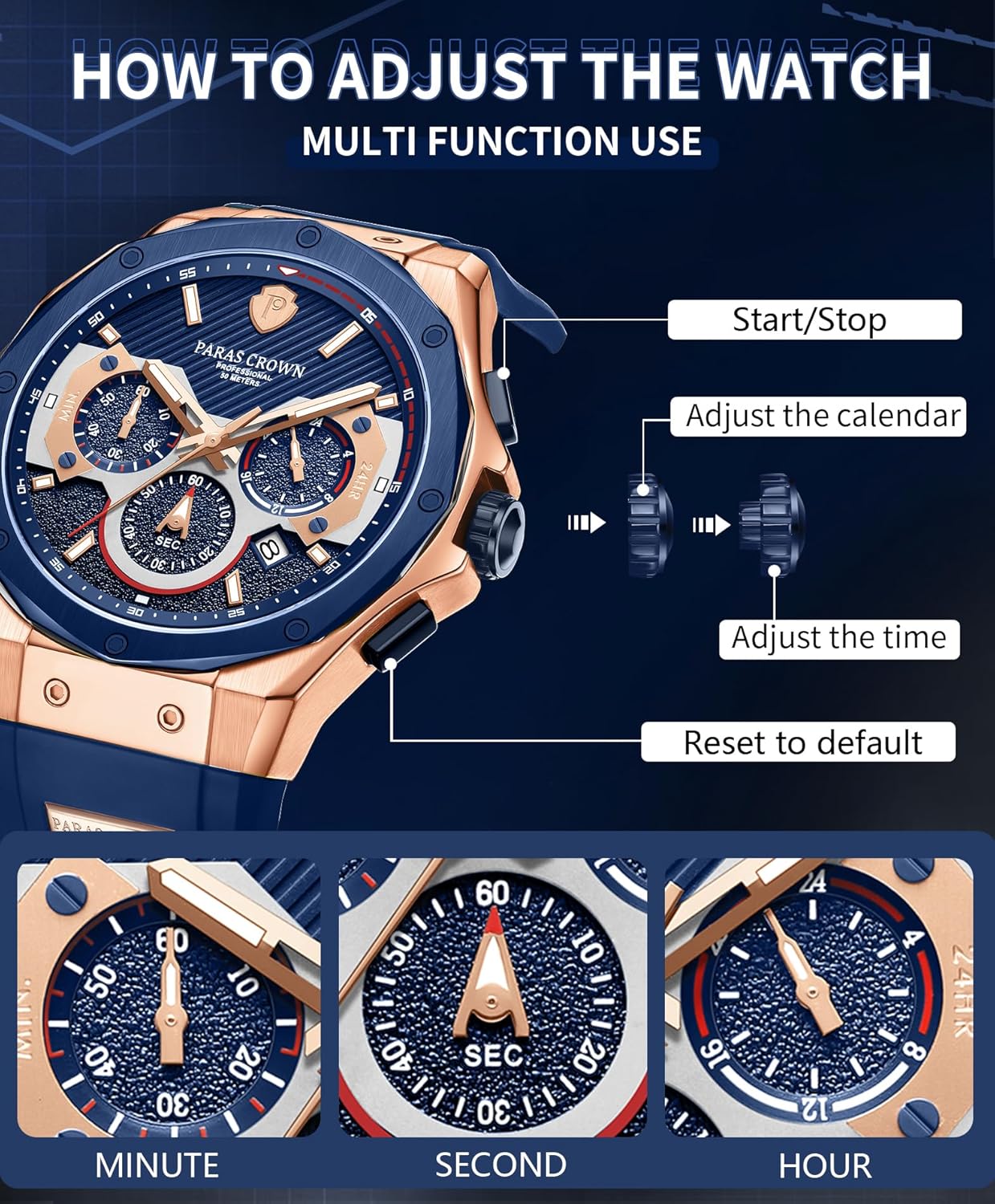 Mens Watches Fashion Luxury Quartz Waterproof Chronograph Wrist Watches for Men Silicone Strap Stainless Steel Case - Image 7