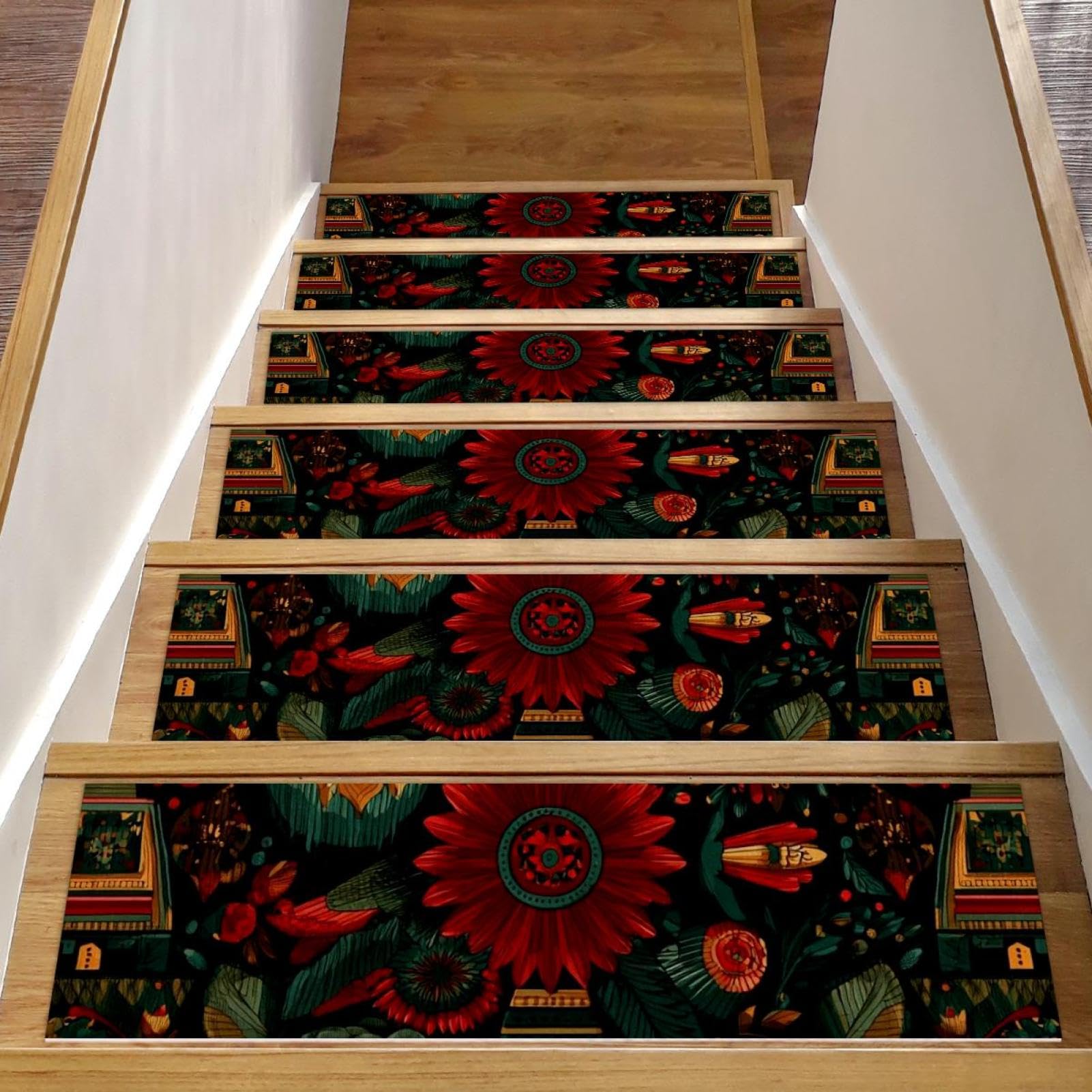 Marches d'escalier antidérapantes x15 tapis ethnique rétro 20x76 cm